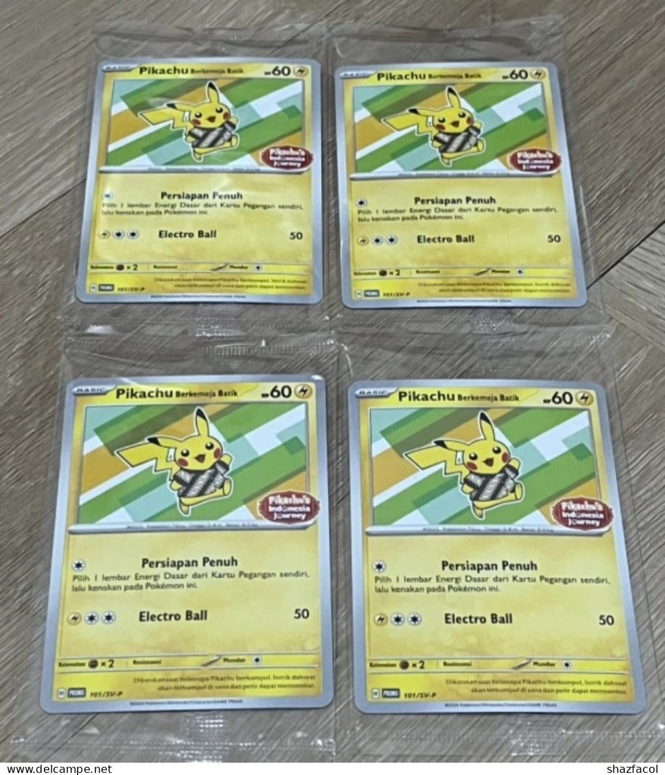 Games Cards Lot Of 10 Carte Pikachu Berkemeja Batik Promo 101/SV-P Journey Stamp Pokemon Indonesia - Other & Unclassified