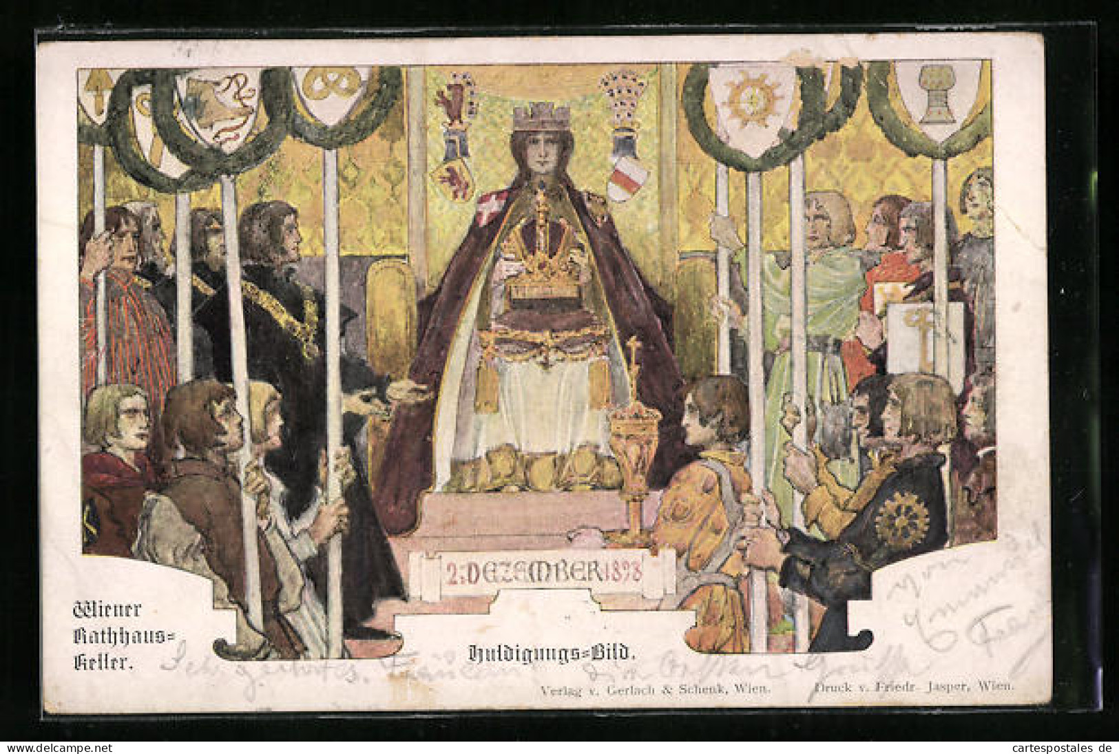 Künstler-AK Wien, Gasthaus Rathaus-Keller, Huldigungs-Bild 1898, König Bei Der Krönung  - Sonstige & Ohne Zuordnung