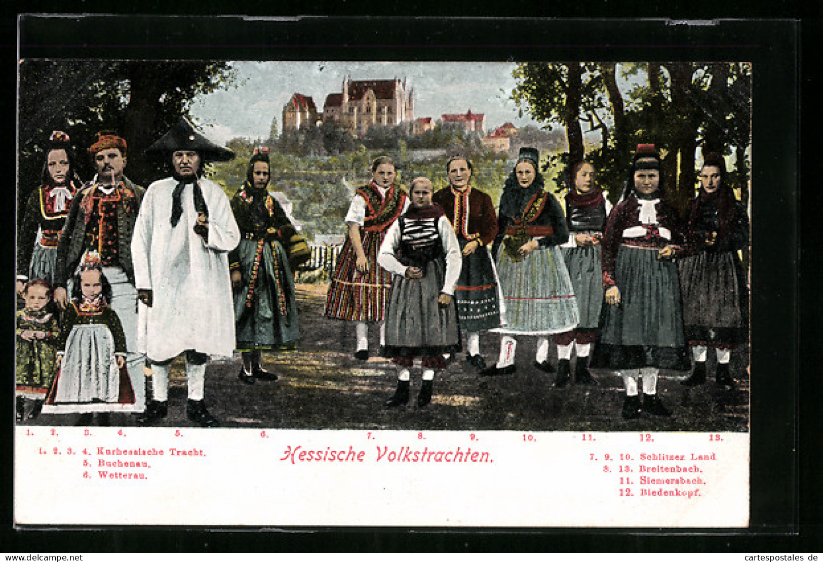 AK Hessische Volkstrachten, Kurhessische Tracht, Buchenau, Wetterau  - Costumes