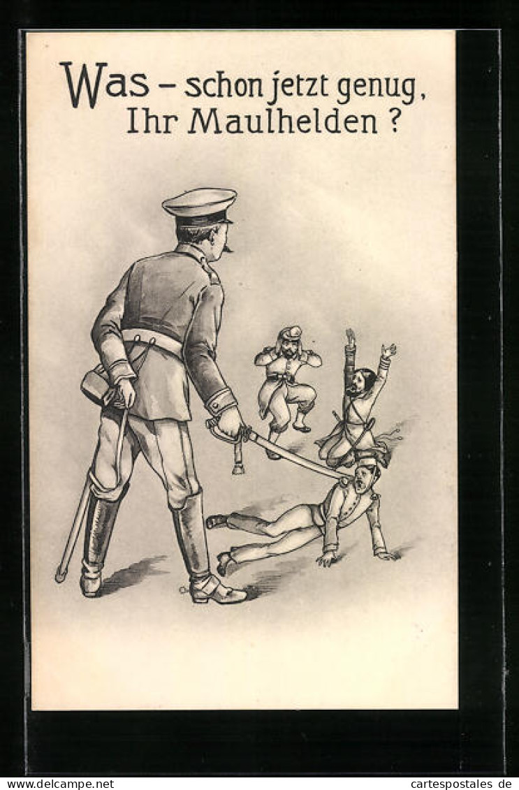AK Deutscher Soldat Schüchtert Seine Gegner Ein, Propaganda 1. Weltkrieg  - War 1914-18