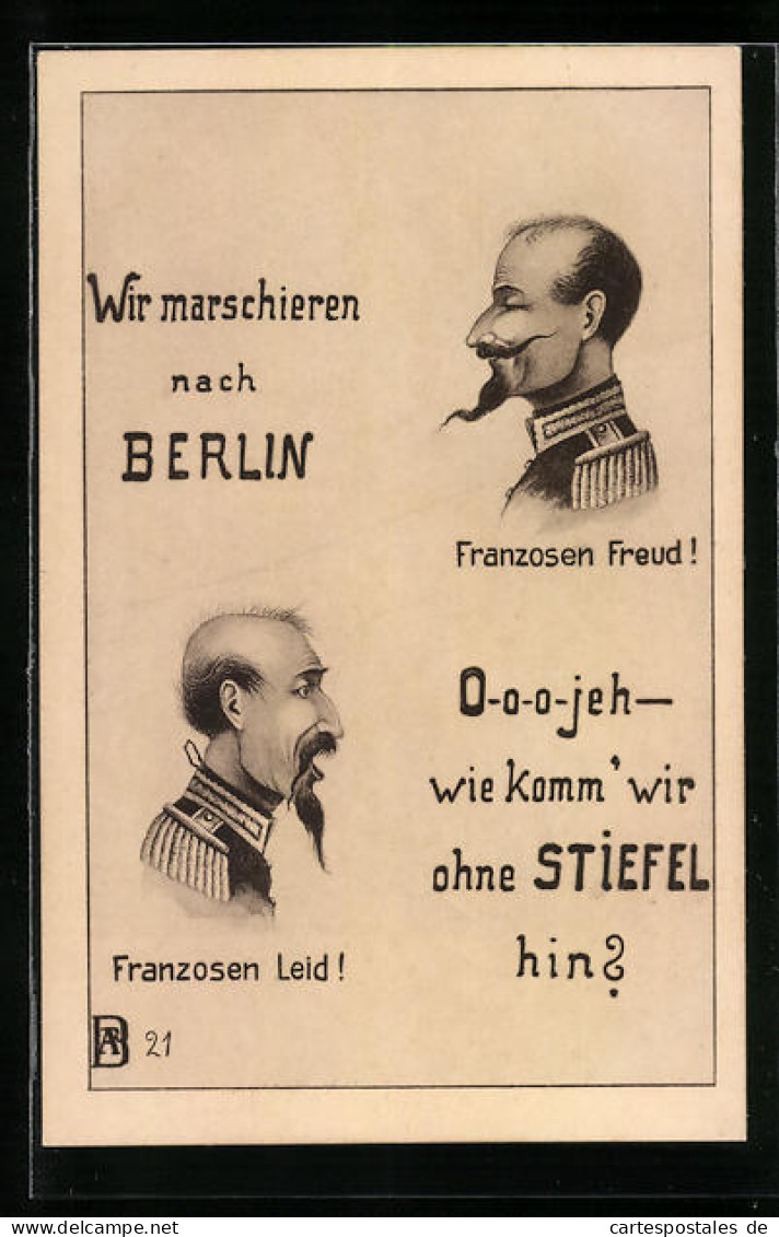 Künstler-AK Berlin, Franzosen Freud Und Leid, Soldat In Uniform, Propaganda 1. Weltkrieg  - War 1914-18