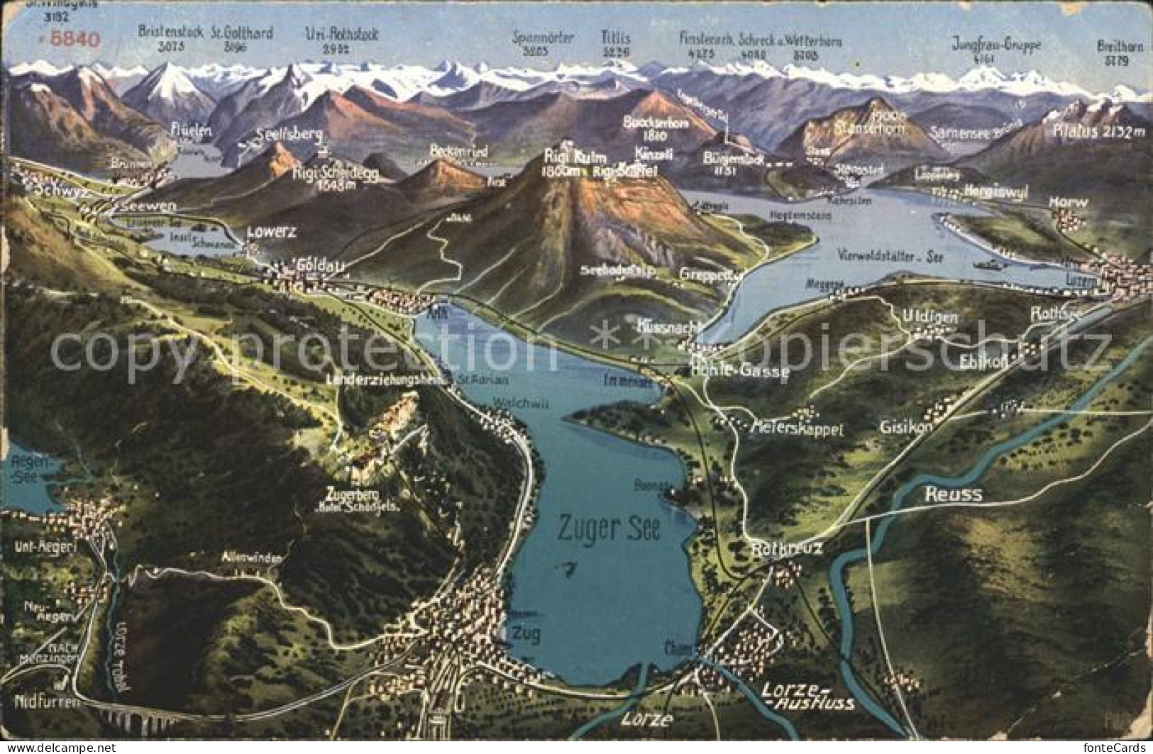 11736829 Zug ZG Panoramakarte Zuger See Vierwaldstaettersee Alpen Zug - Other & Unclassified