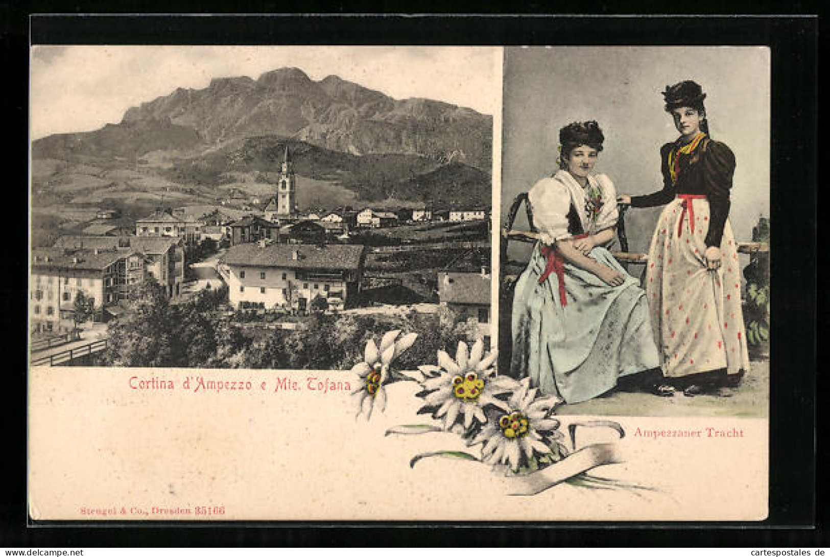 Cartolina Cortina D`Ampezzo, Panorama E Mte. Tofana, Ampezzaner Tracht  - Autres & Non Classés