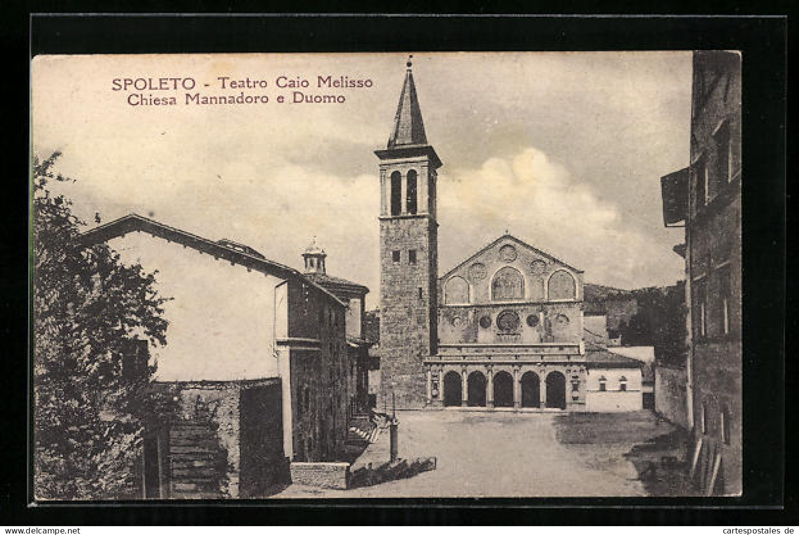 Cartolina Spoleto, Teatro Caio Melisso, Chiesa Mannadoro E Duomo  - Autres & Non Classés