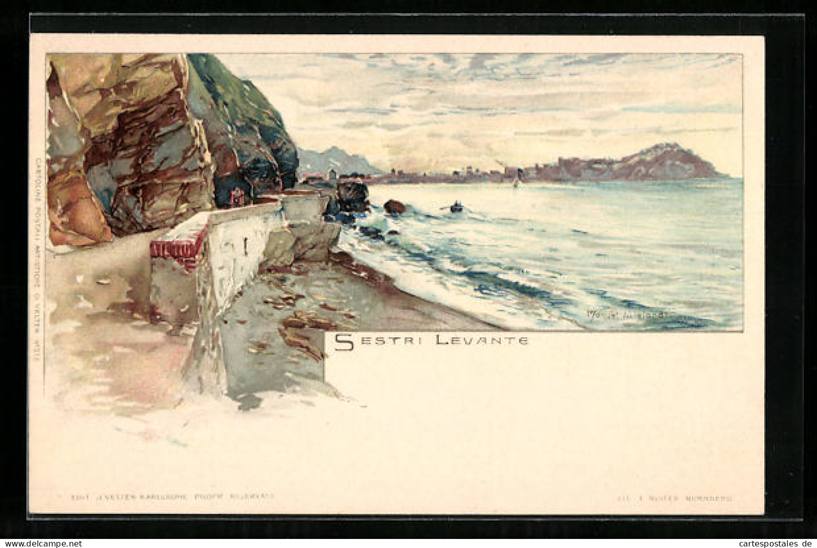 Artista-Cartolina Manuel Wielandt: Sestri Levante, Strassenpartie Am Meer  - Autres & Non Classés