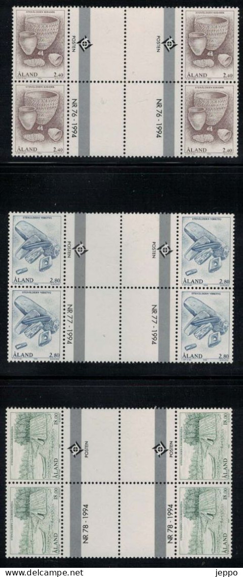 1994 Aland M 88 - 90, Stone Age, Gutter Pairs W Emblem + Number MNH. - Aland