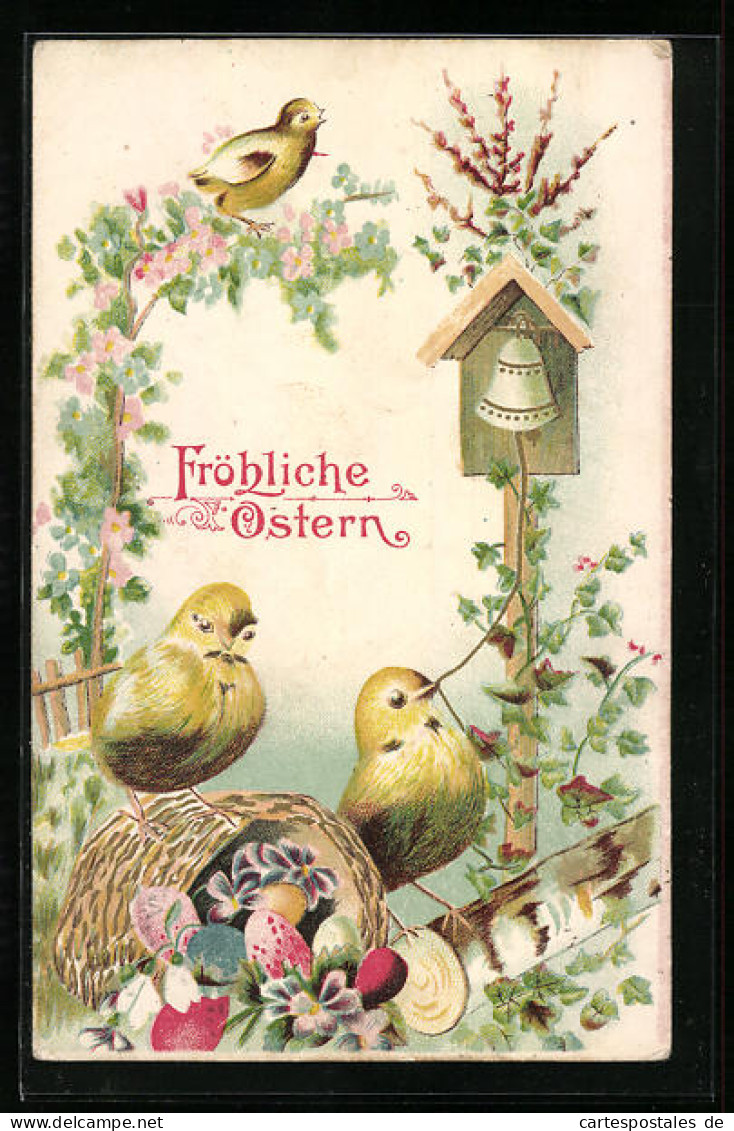 AK Fröhliche Ostern, Vögel Läuten Die Glocke  - Easter