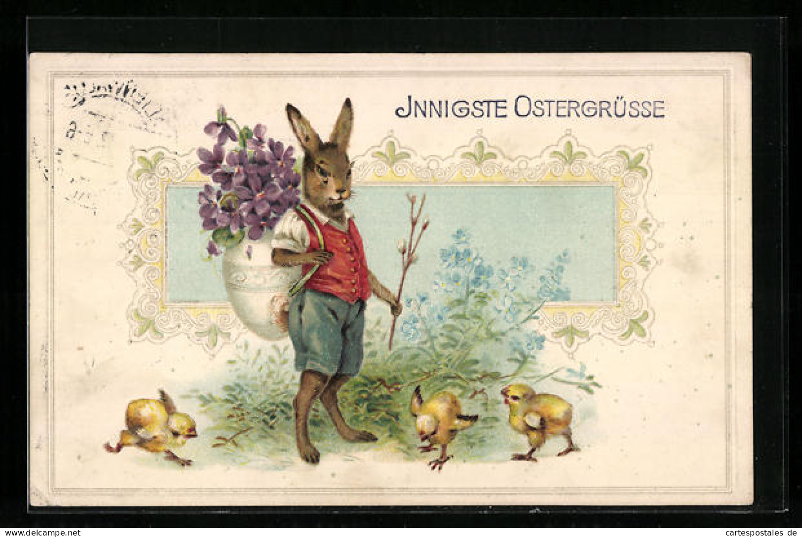 AK Osterhase Und Osterküken Wünschen Frohe Ostern  - Easter