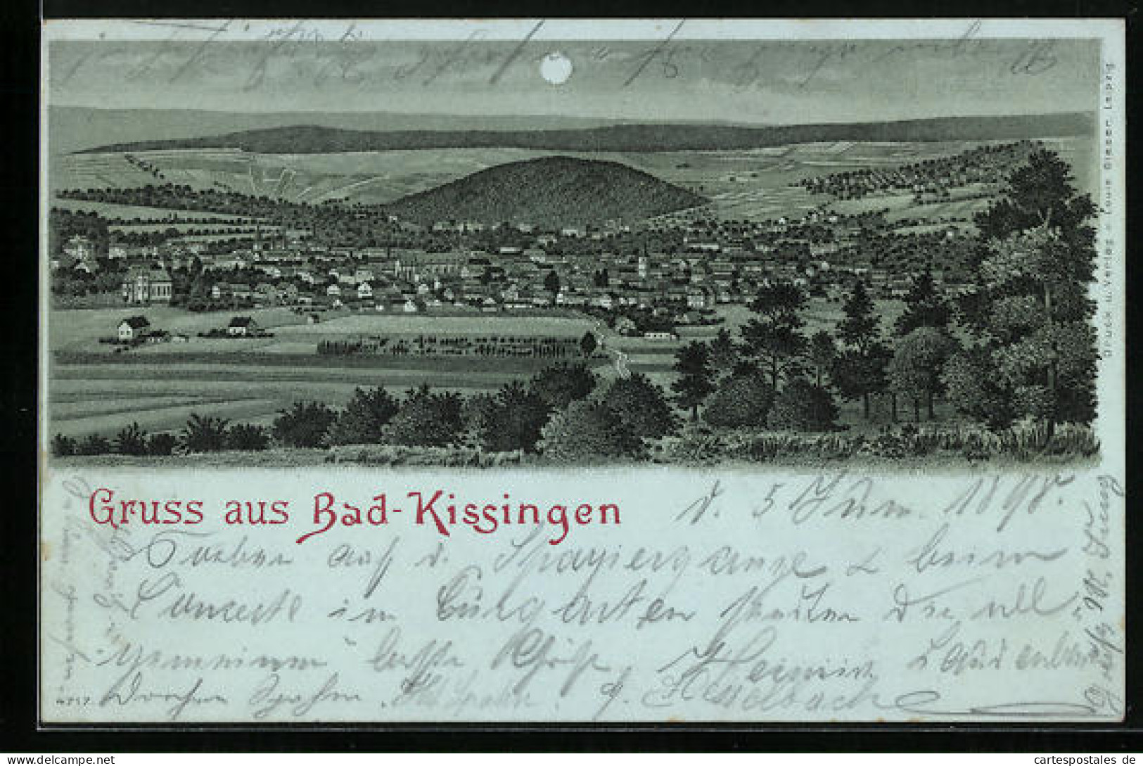 Mondschein-Lithographie Bad Kissingen, Panorama-Ansicht  - Bad Kissingen