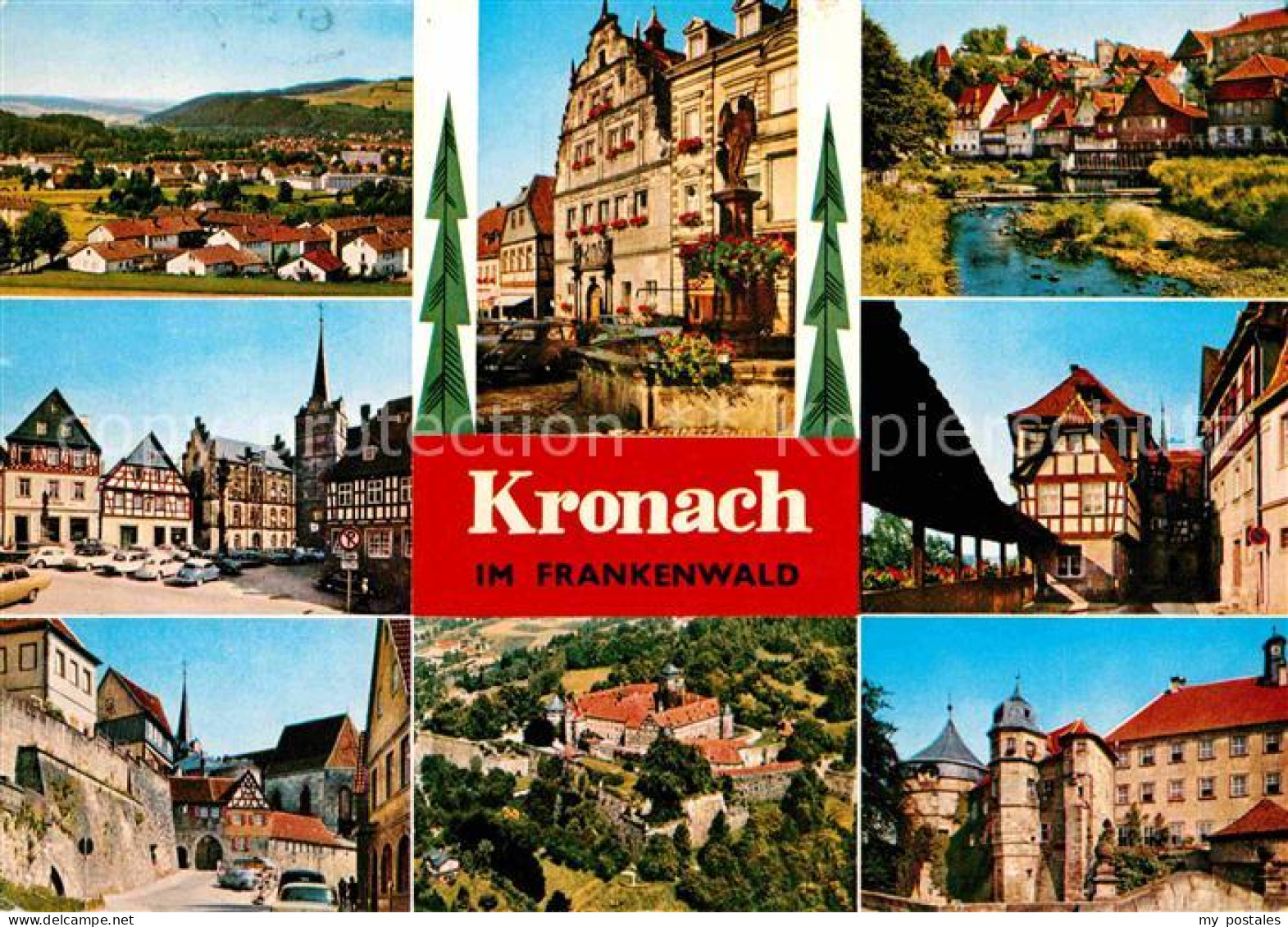 72649083 Kronach Oberfranken Panorama Marktplatz Brunnen Fachwerkhaeuser Stadtma - Kronach