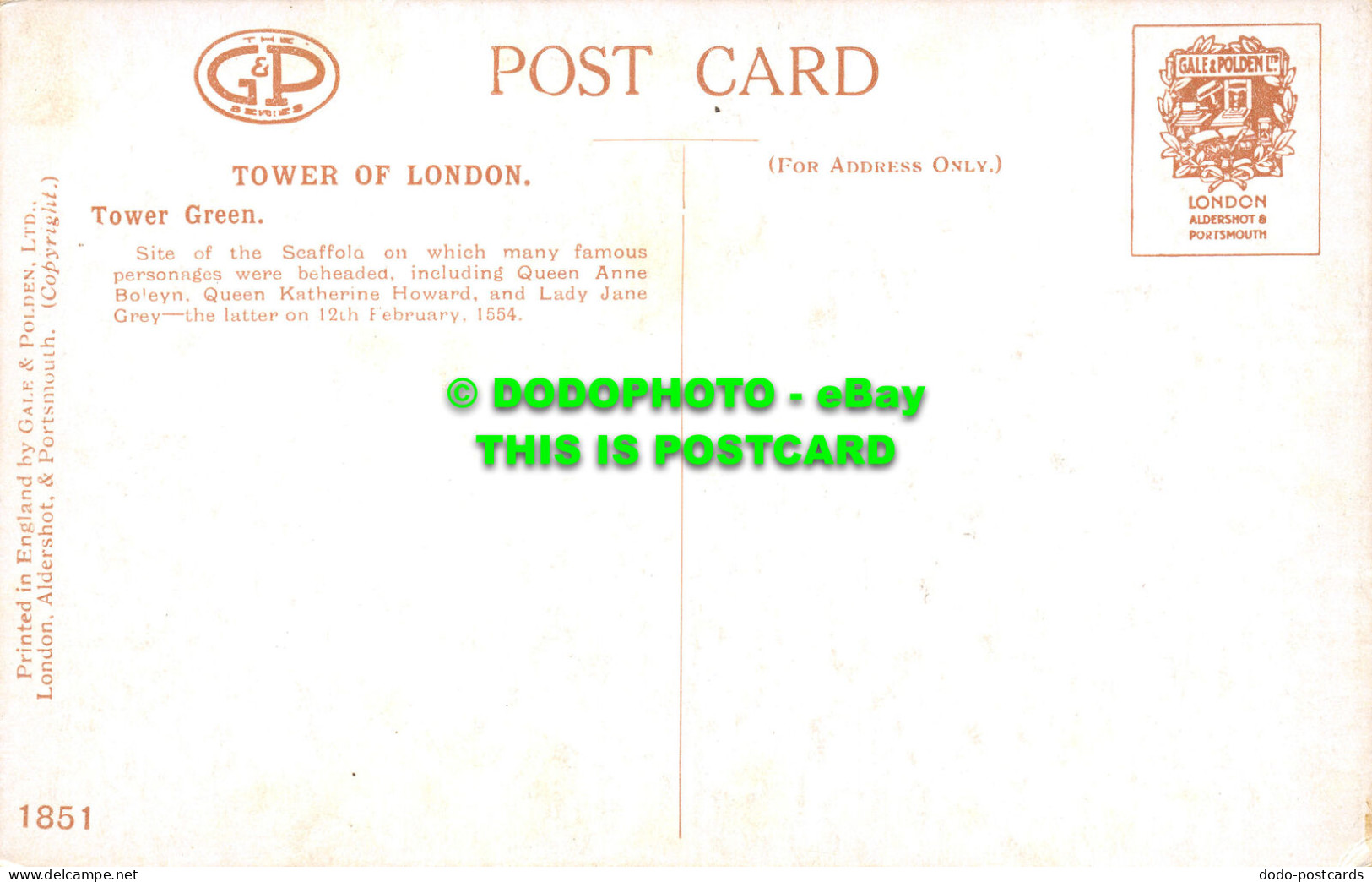 R502764 Tower Of London. Tower Green. Gale And Polden. 1851 - Autres & Non Classés