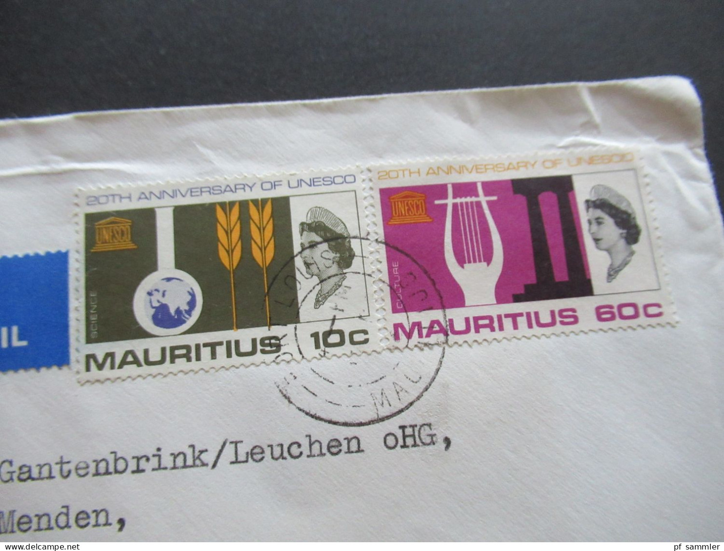 GB Kolonie Mauritius Um 1965 By Air Mail Luftpost 20th Anniversary Of UNESCO MiF - Maurice (...-1967)