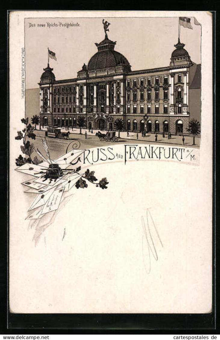 Lithographie Frankfurt A. M., Das Neue Reichs-Postgebäude  - Frankfurt A. Main