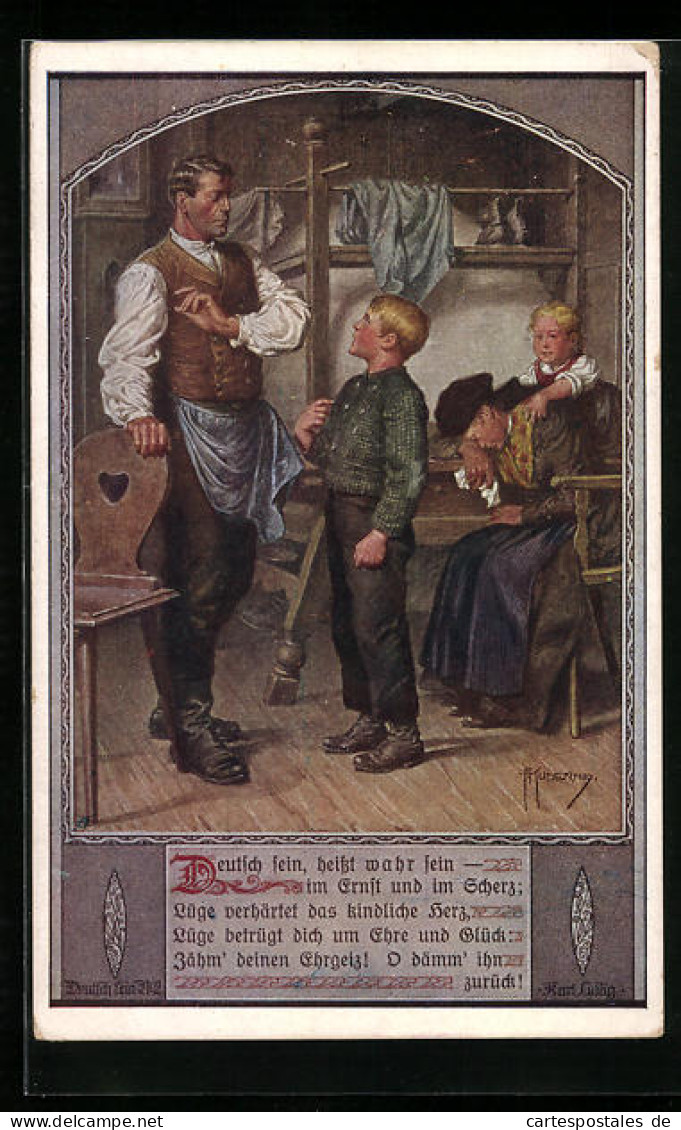 Künstler-AK Franz Kuderna: Deutscher Schulverein Nr. 802: Deutsch Sein, Heisst Wahr Sein, Sohn Vor Seinem Vater  - War 1914-18
