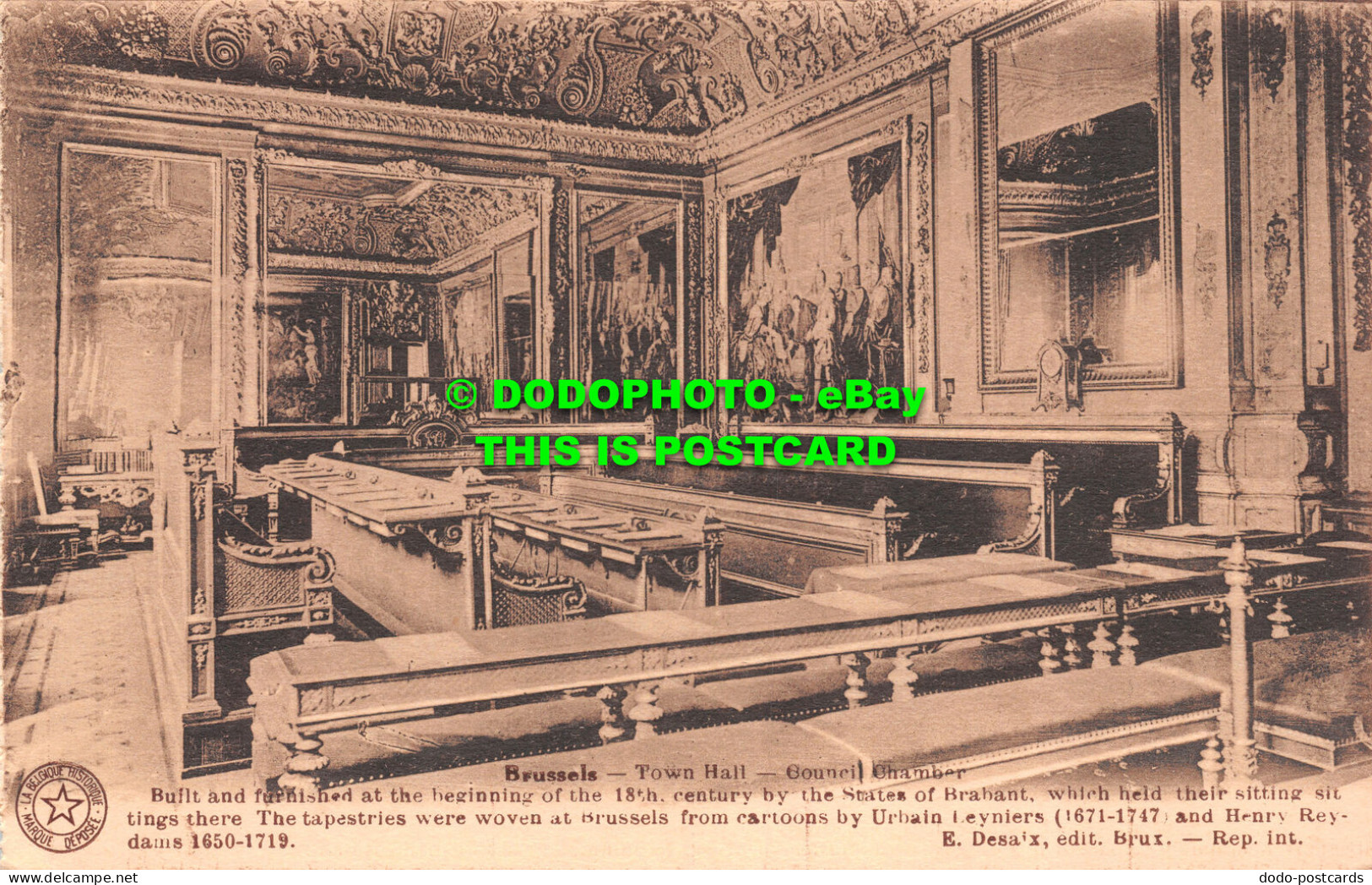 R502844 Brussels. Town Hall. Council Chamber. E. Desaix. Built And Furnished At - Monde