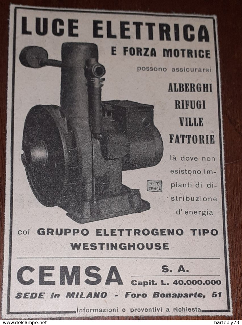 Pubblicità Cemsa, Gruppo Elettrogeno Westinghouse (1929) - Publicités