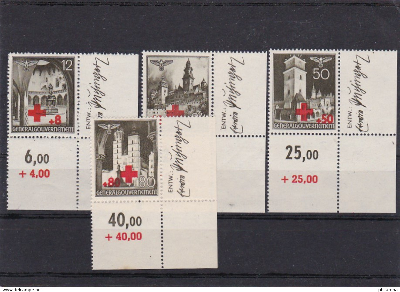 (GG) Rotes Kreuz, Postfrisch, E4 Eckrand, Entwerfer, MiNr. 52-55 - Besetzungen 1938-45