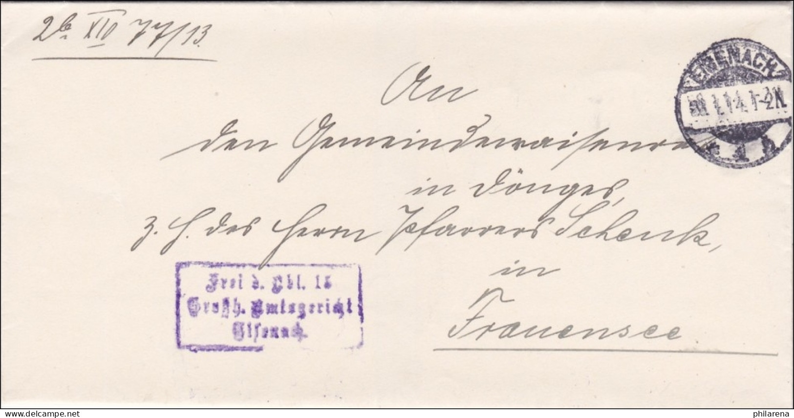 Amtsgericht Eisenach 1914 Nach Frankensee - Covers & Documents