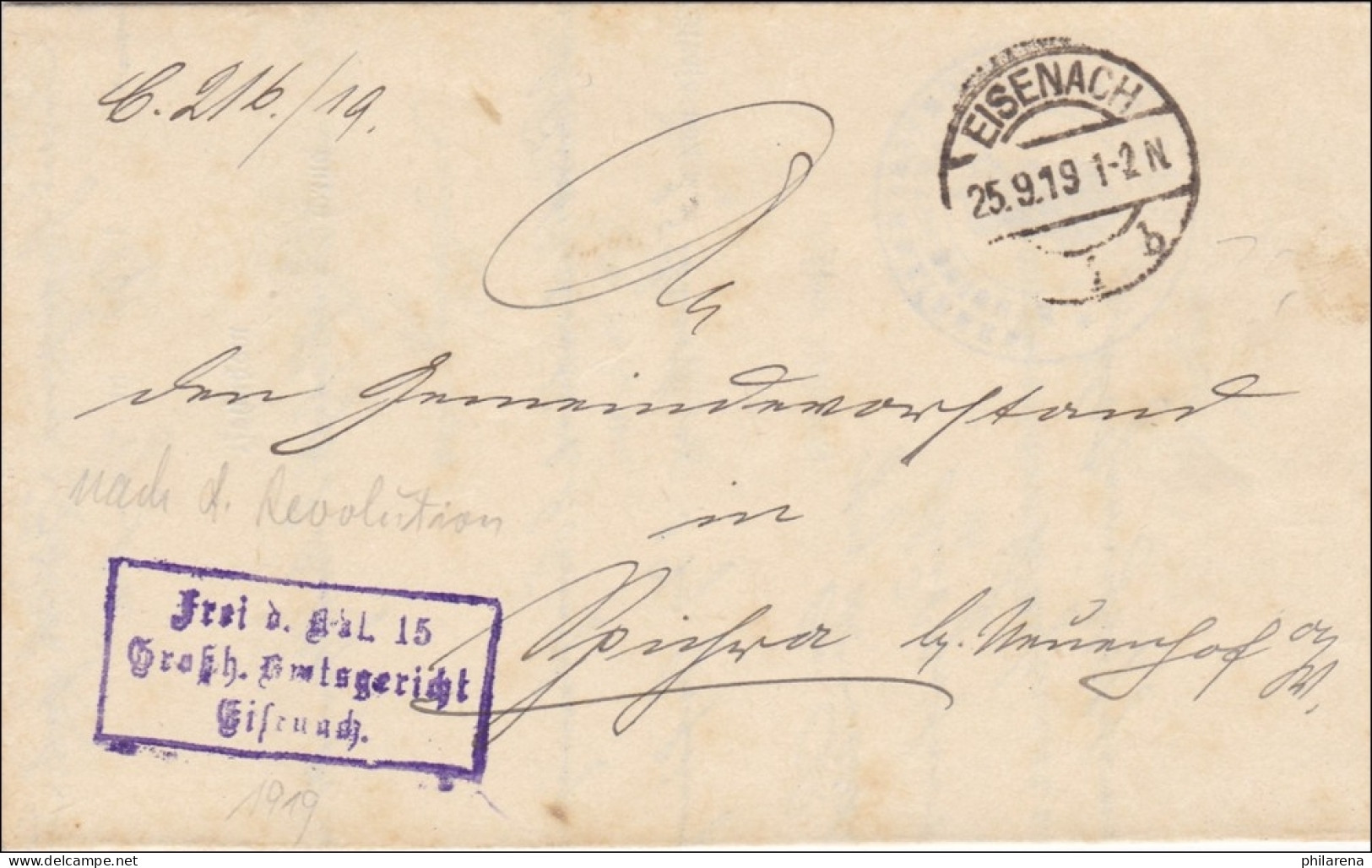 Amtsgericht Eisenach 1919 - Lettres & Documents