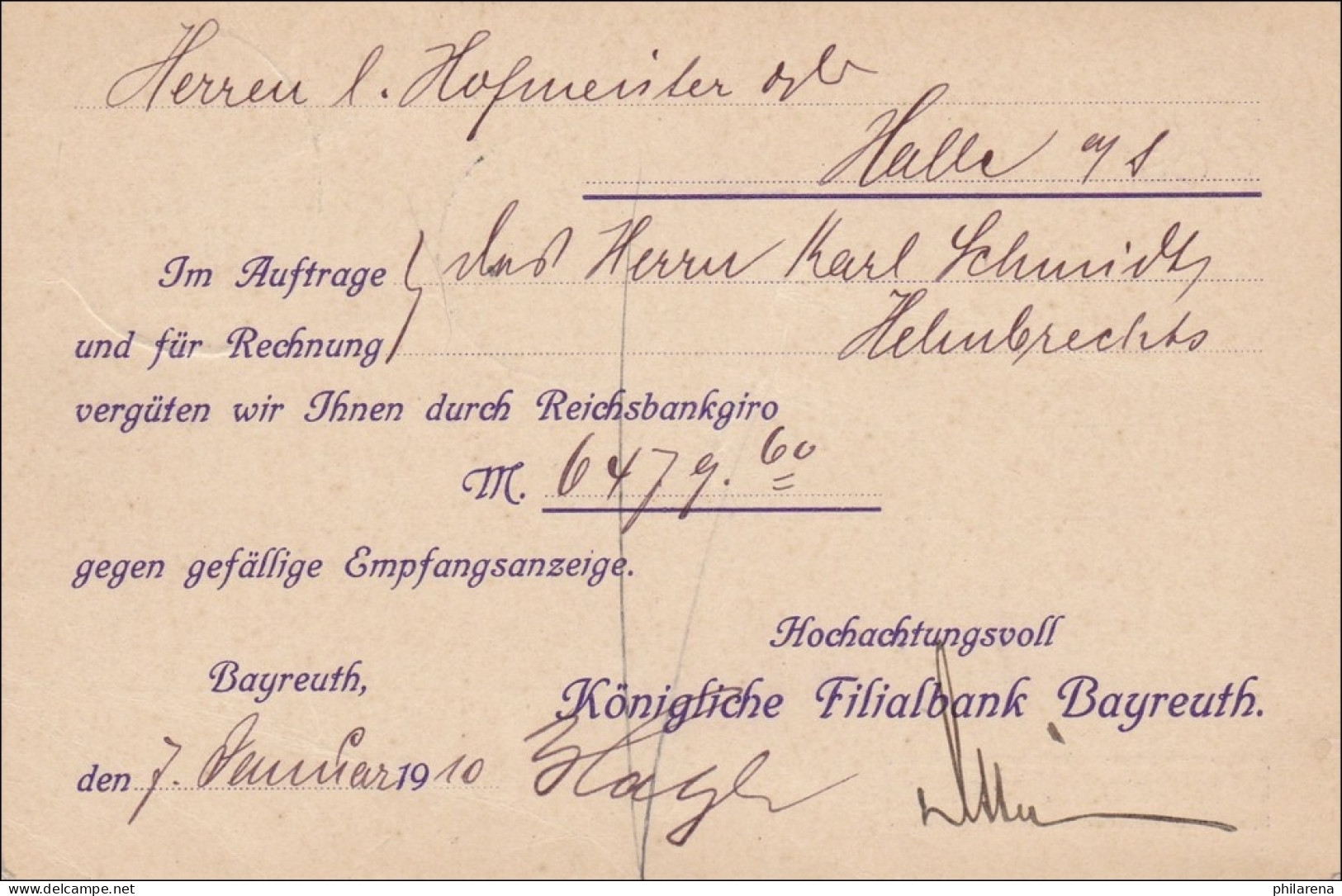Frei Durch Ablösung ... Bayreuth Nach Halle 1910 - Lettres & Documents