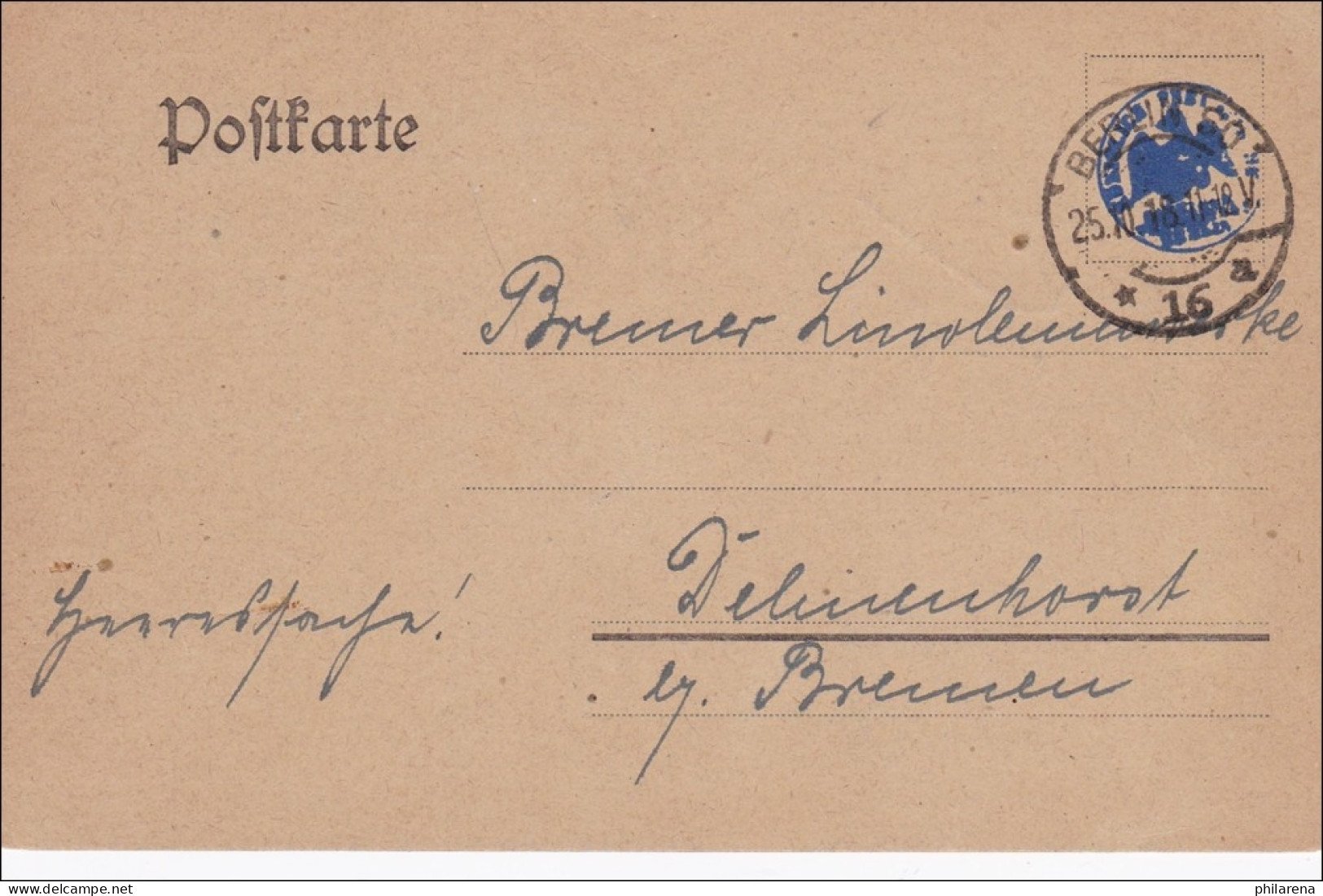 Postkarte Berlin 1918 Nach Delmenhorst/Bremen - Covers & Documents