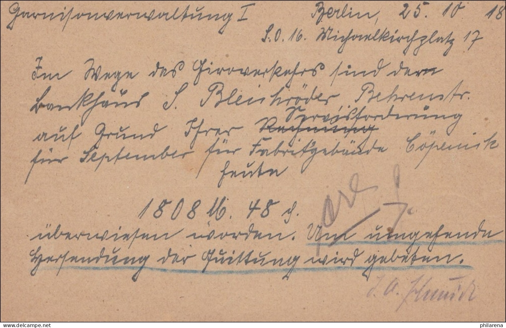 Postkarte Berlin 1918 Nach Delmenhorst/Bremen - Lettres & Documents