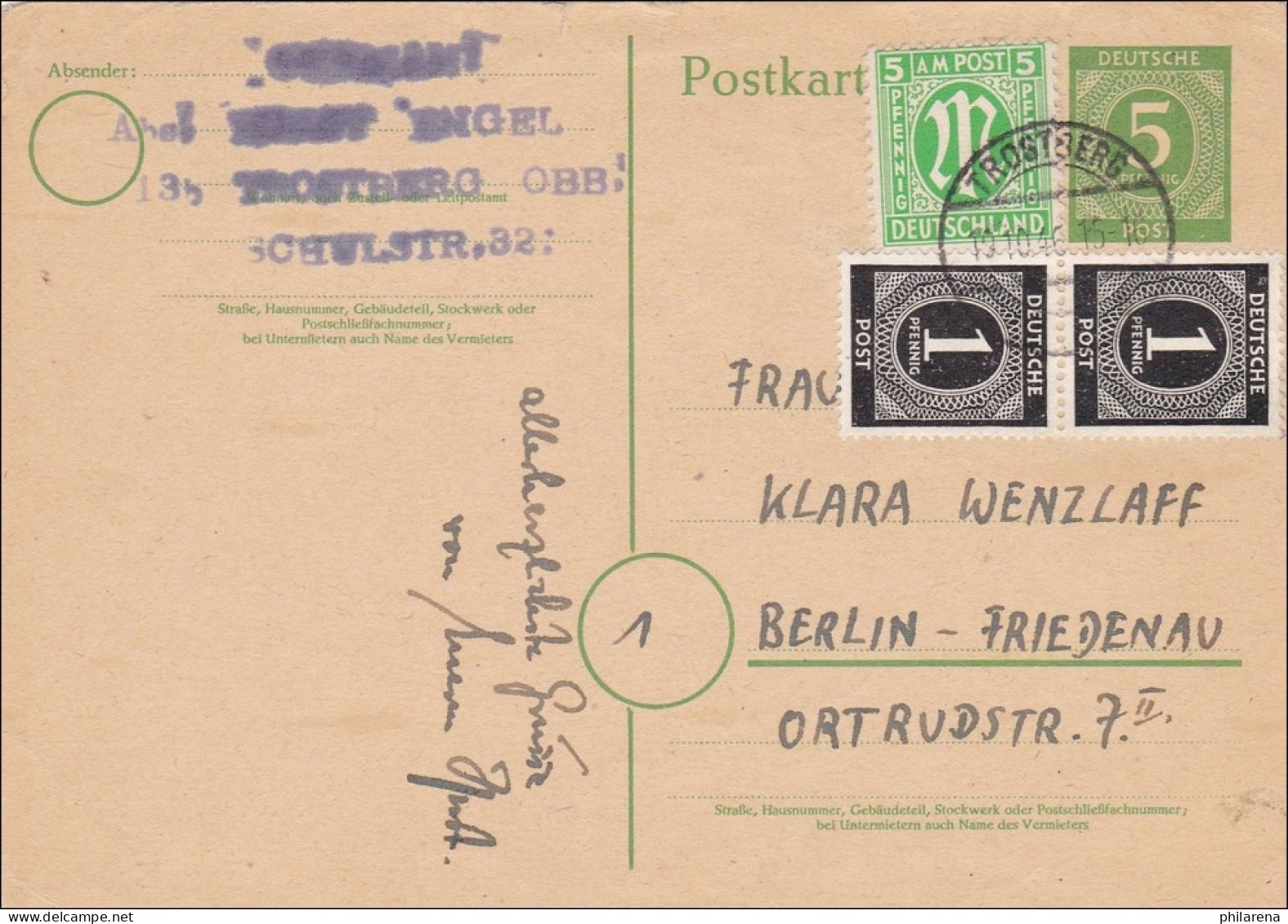 BiZone:  Ganzsache Von Trostberg Nach Berlin 1946 - Brieven En Documenten