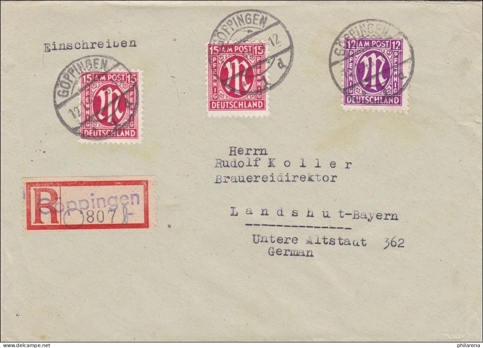 BiZone:  Einschreiben Aus Göppingen Nach Landshut 1946, MiNr. 24Cz - Briefe U. Dokumente