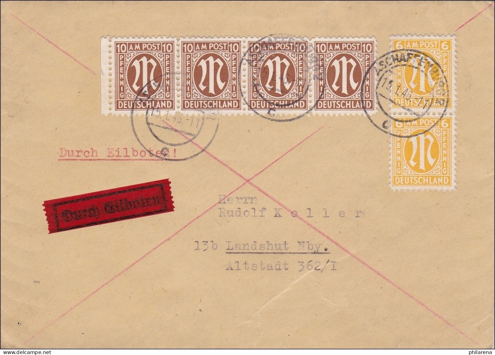 BiZone:  Eilbotenbrief Von Aschaffenburg Nach Landshut 1946 - Lettres & Documents