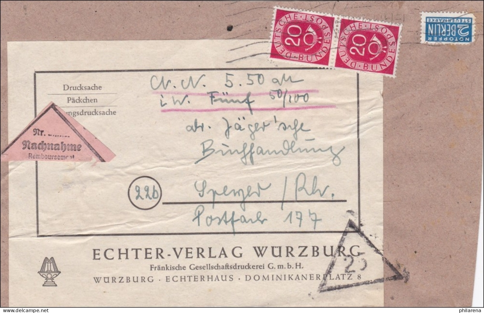 Päckchen Nachnahme - Adressauschnitt Von Würzburg Nach Speyer 1952 - Lettres & Documents