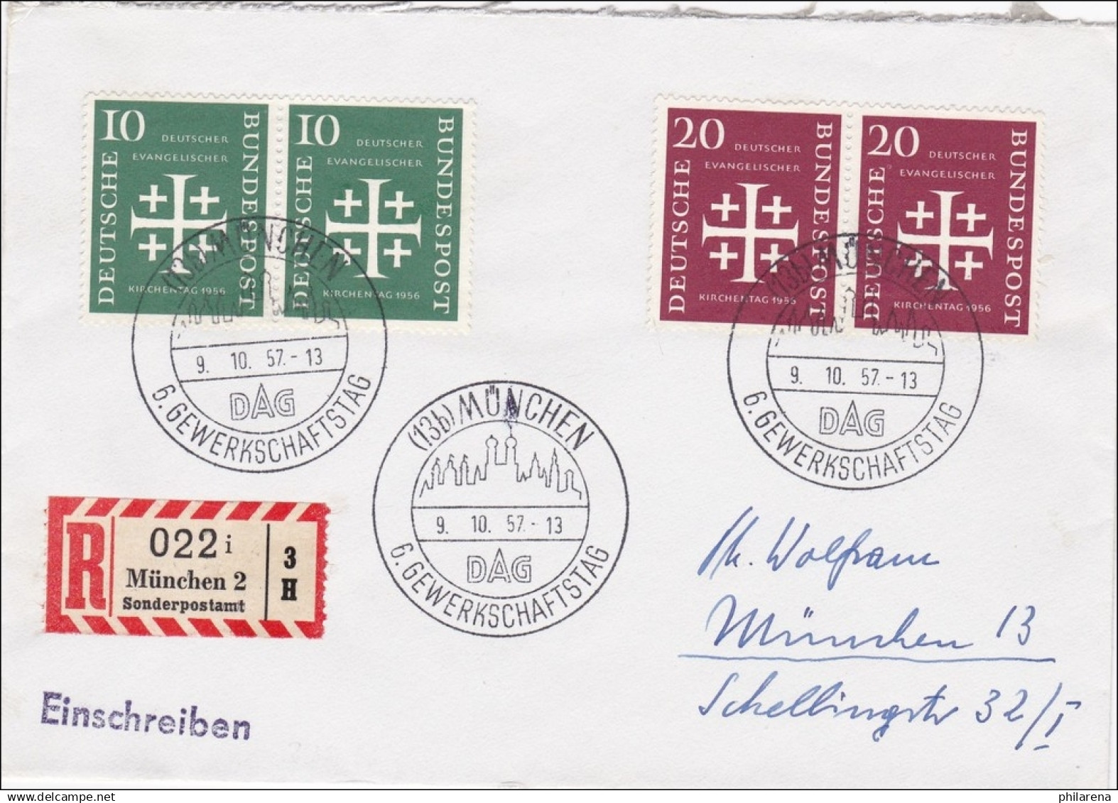 Einschreiben Von München - 6. Gewerkschaftstag - Sonderstempel 1957 - Lettres & Documents