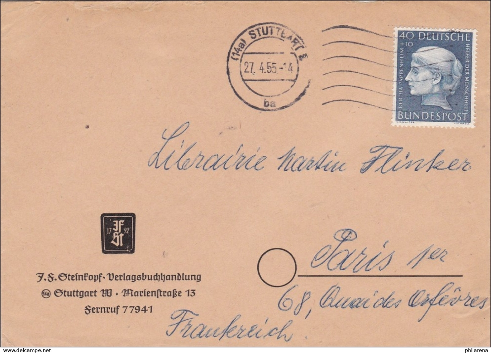 Brief Aus Stuttgart 1955 Nach Paris - Brieven En Documenten