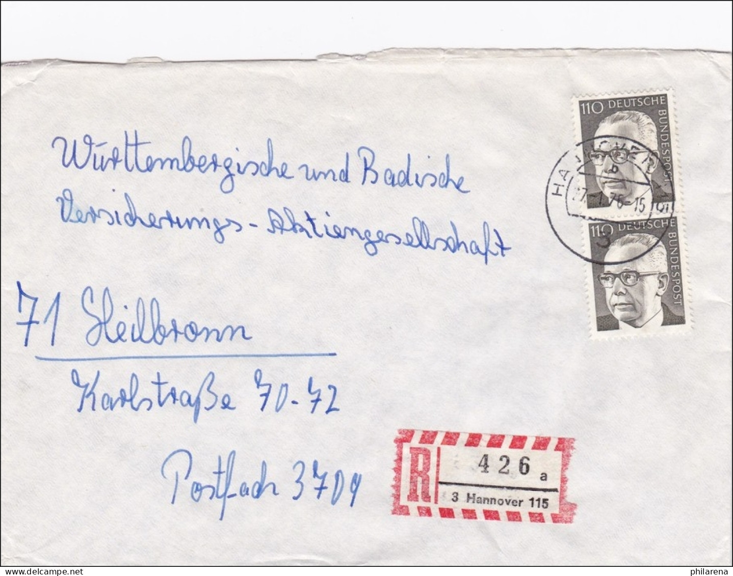 Einschreiben Aus Hannover Nach Heilbronn 1976 - Covers & Documents