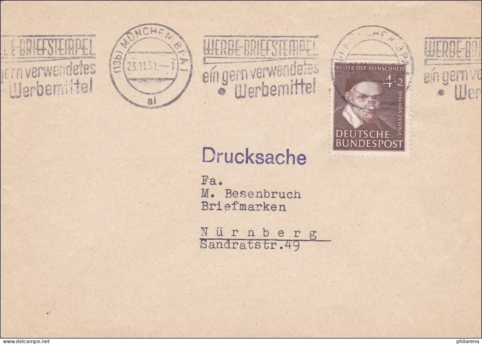 Drucksache Brief Von München Nach Nürnberg 1951 - Brieven En Documenten