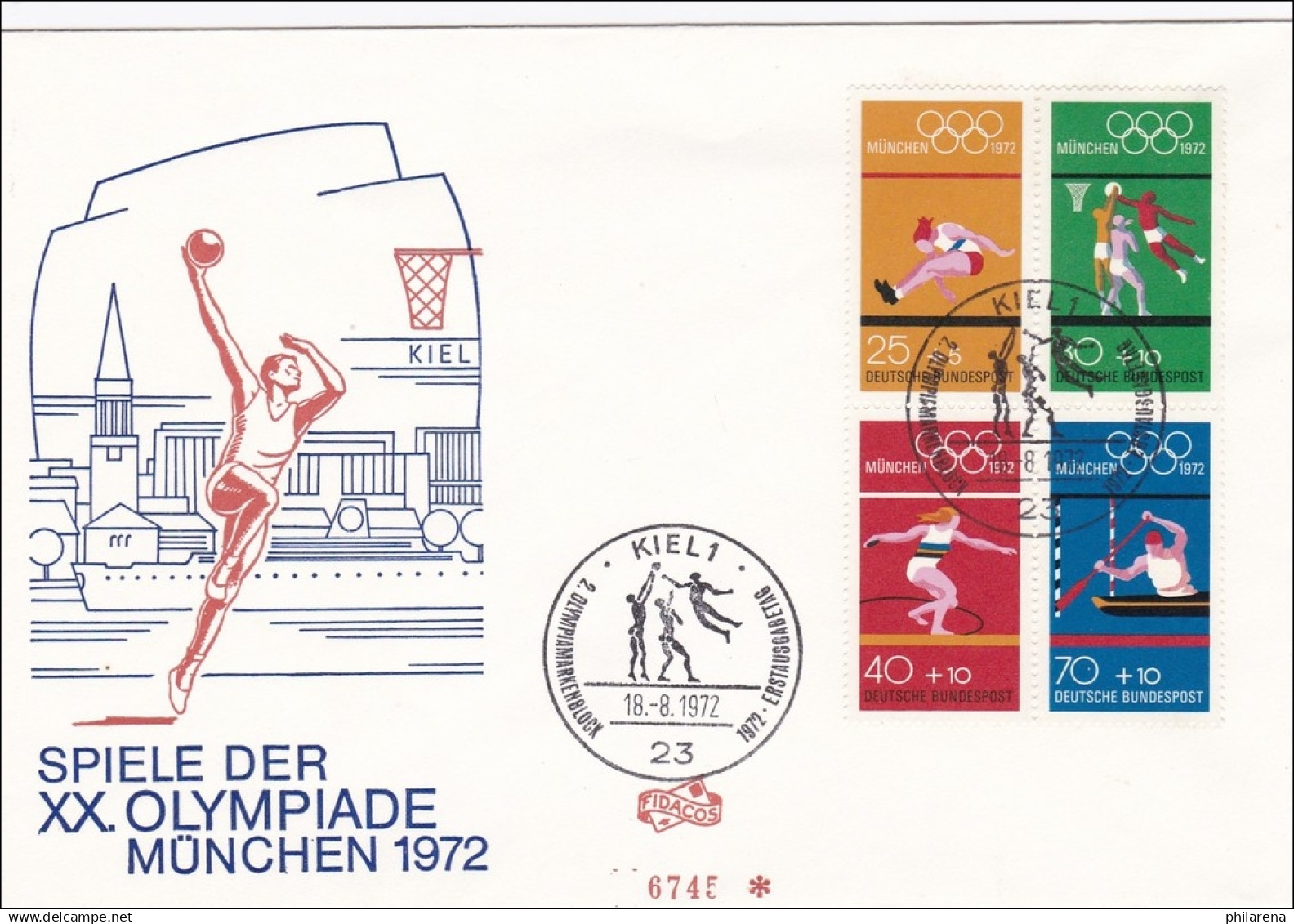 Olympiade München 1972, Erstausgabe Kiel  FDC - Brieven En Documenten