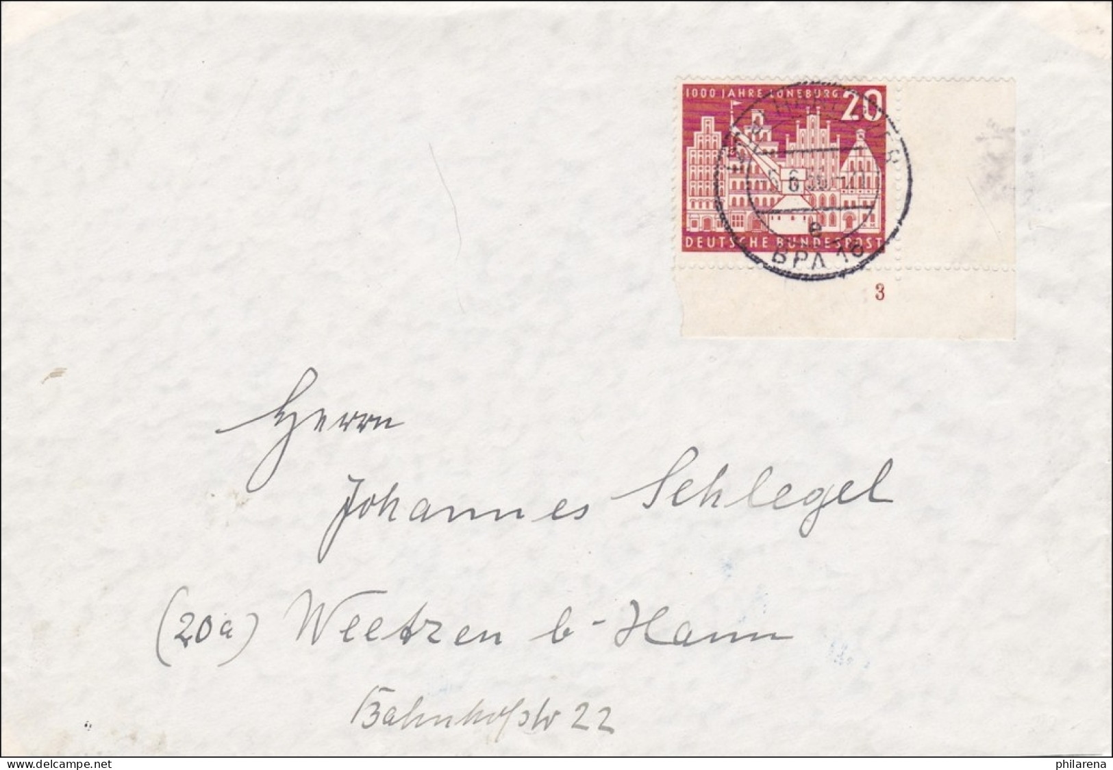 Brief Aus Hannover 1956 Nach Weetzen Bei Hamm - Eckrandmarke Nr. 3 - Lettres & Documents