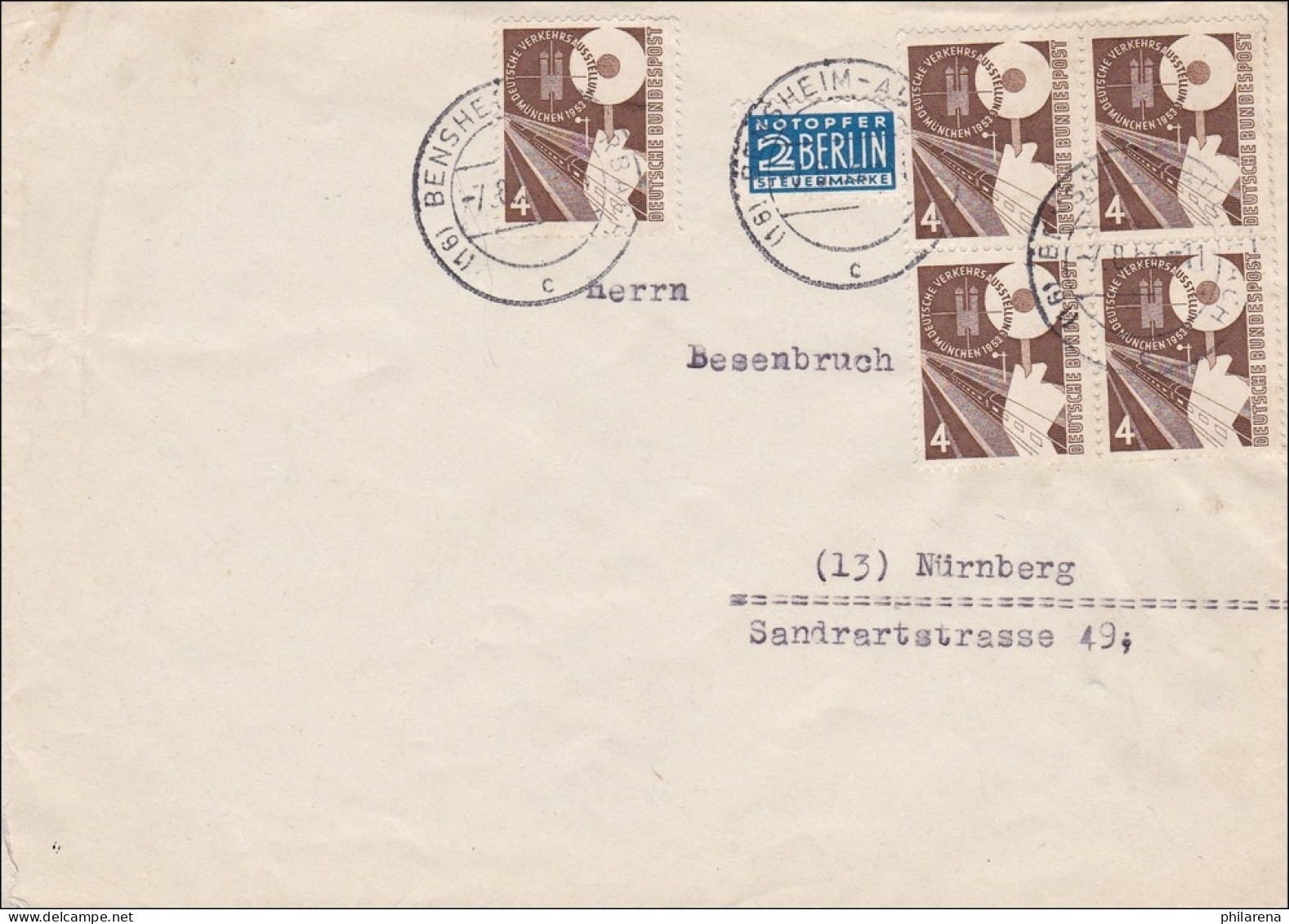 Brief Aus Bensheim Nach Nürnberg 1952 - Covers & Documents