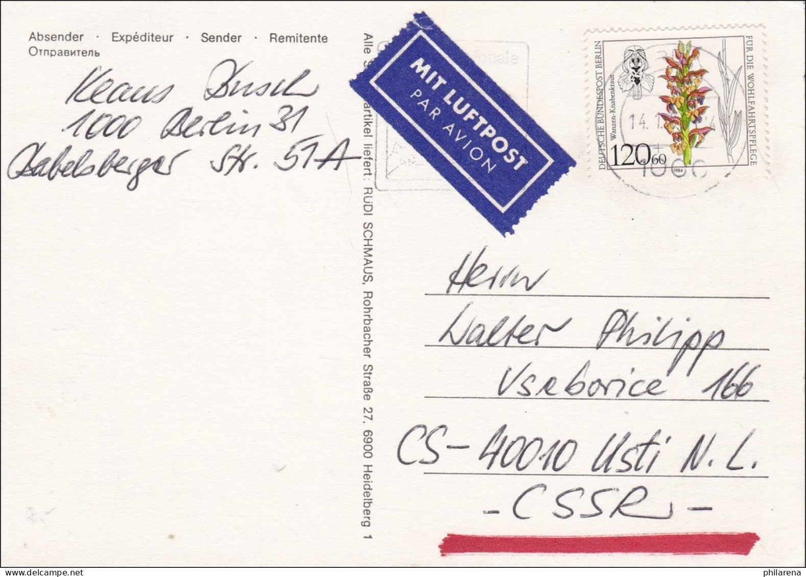 Postkarte Fernschach - Berlin CSSR Luftpost - Briefe U. Dokumente