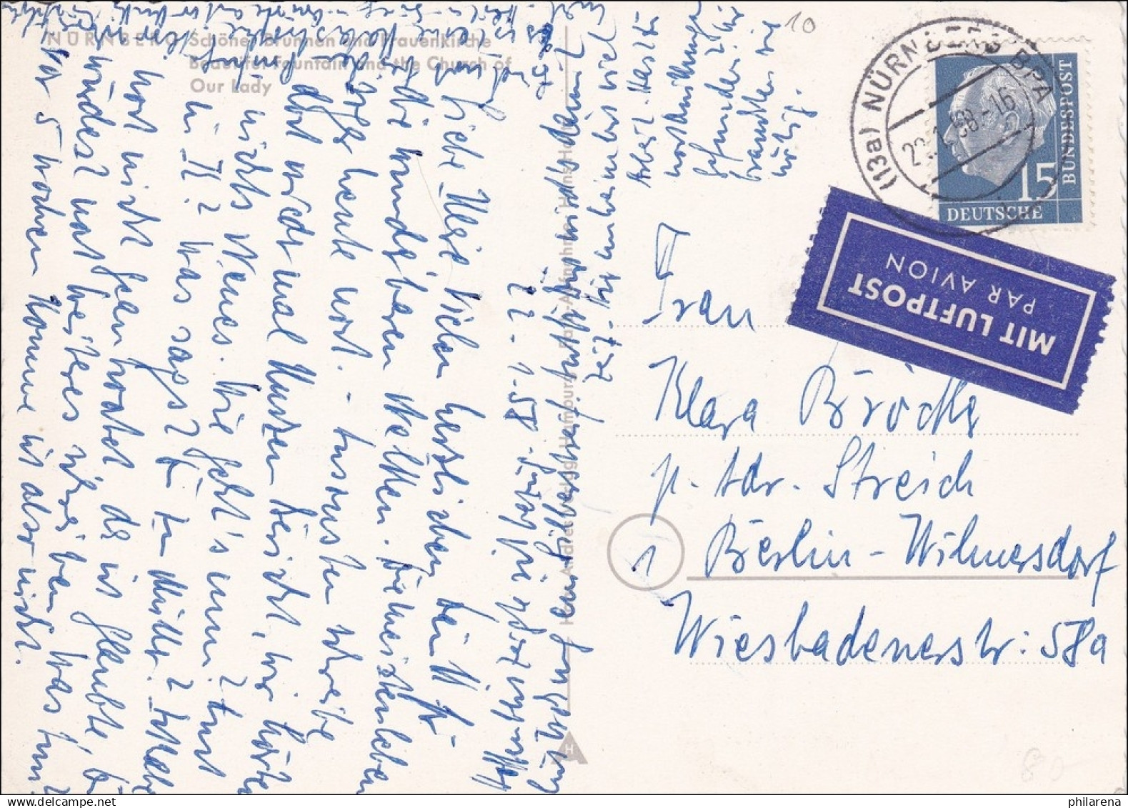 Ansichtskarte Als Luftpost Von Nürnberg Nach Berlin 1958 - Lettres & Documents