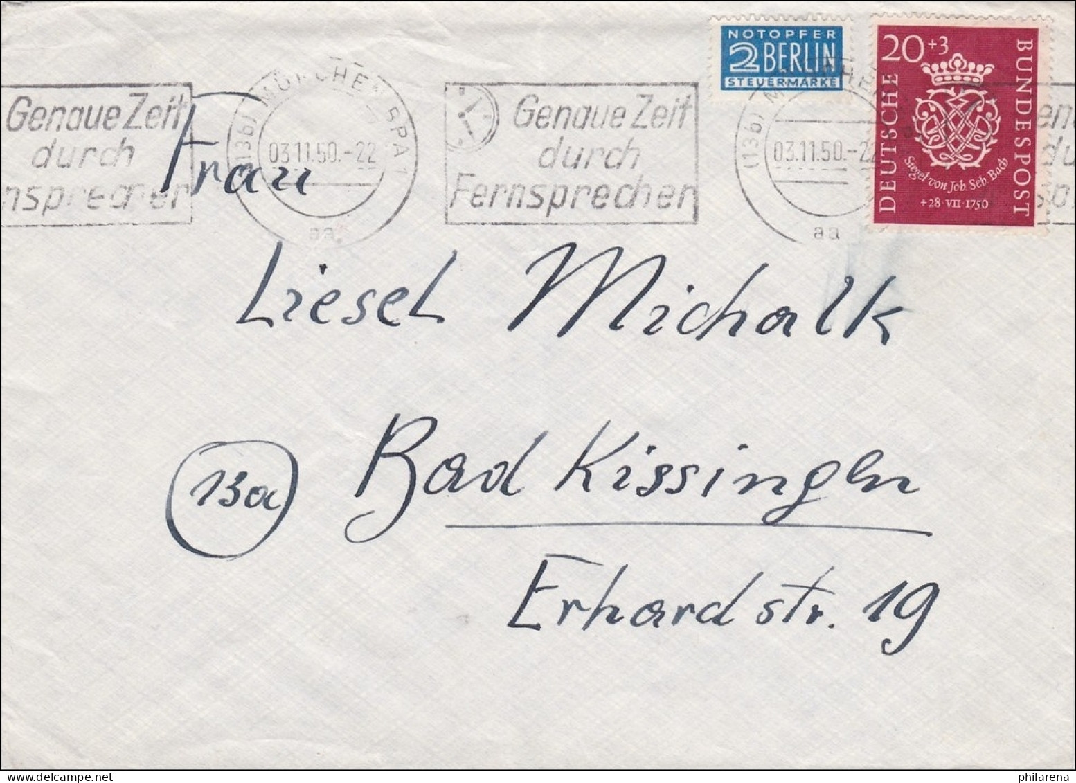 Brief Aus München Nach Bad Kissingen 1950, Werbestempel Fernsprechen - Brieven En Documenten