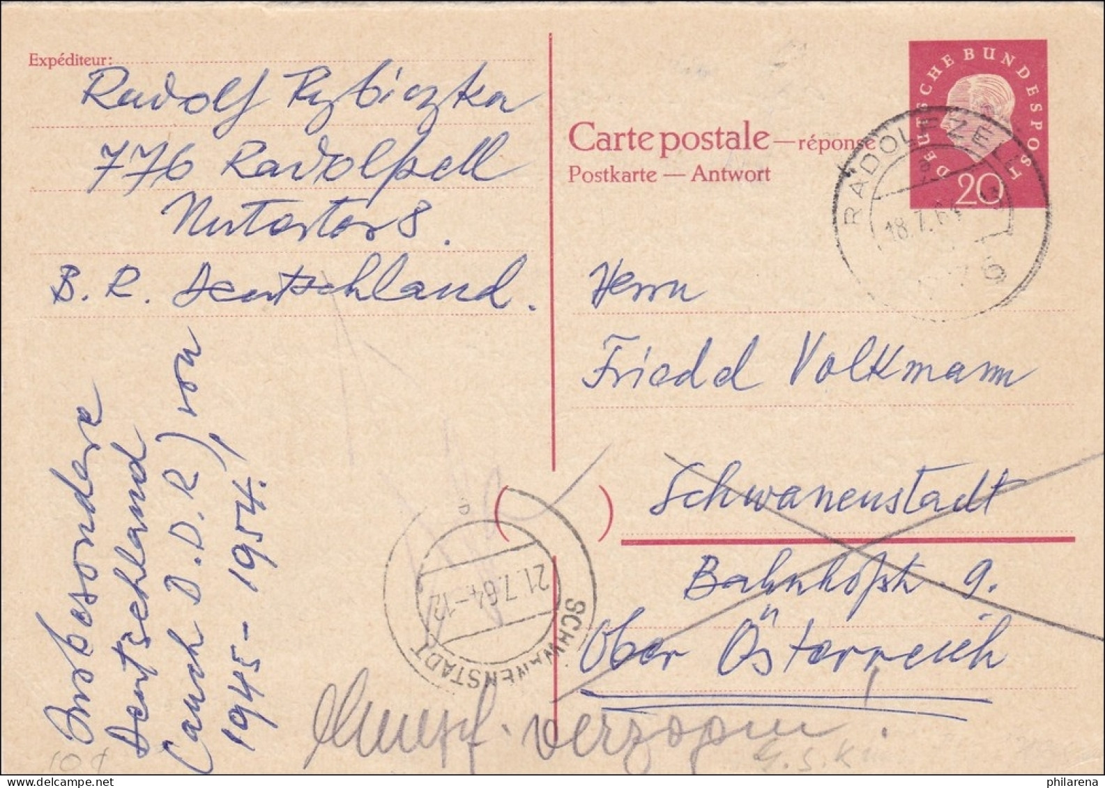 Ganzsache:  P40A Von Radolfzell Nach Österreich 1964 - Lettres & Documents