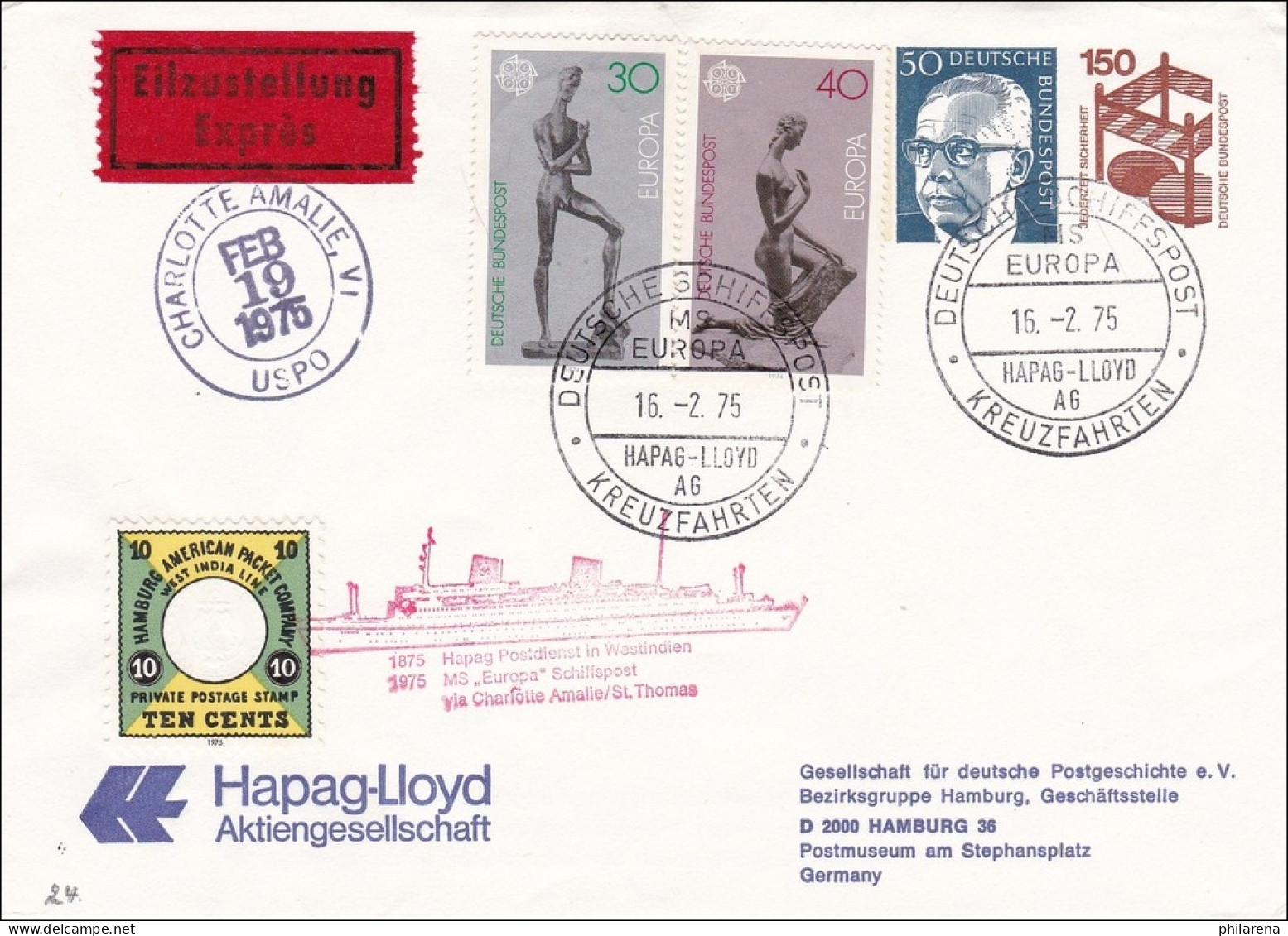 Ganzsache:  Brief Deutsche Schiffspost 1975 Hapag-Lloyd - Covers & Documents