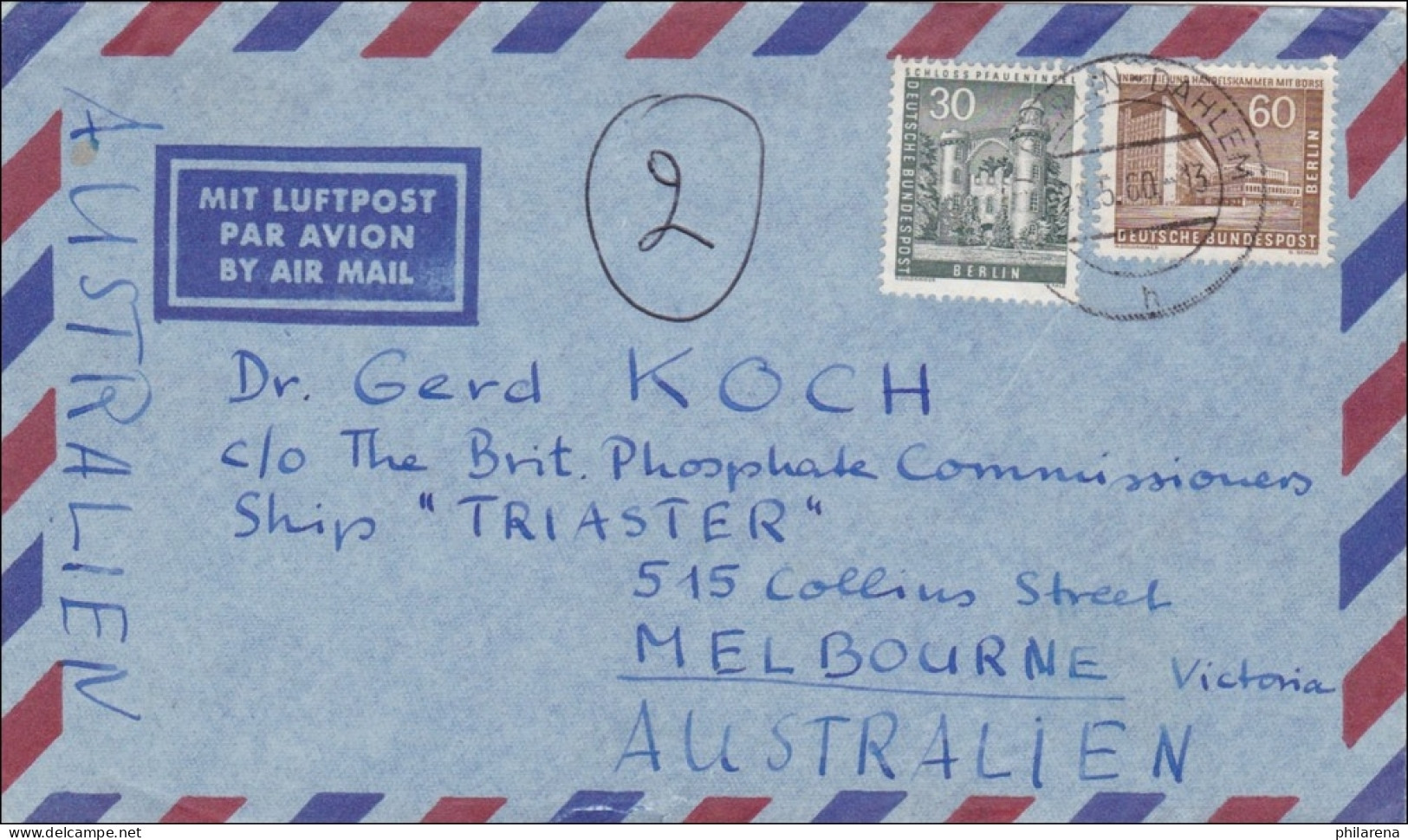 Lufptost Brief Nach Australien 1960 - Covers & Documents
