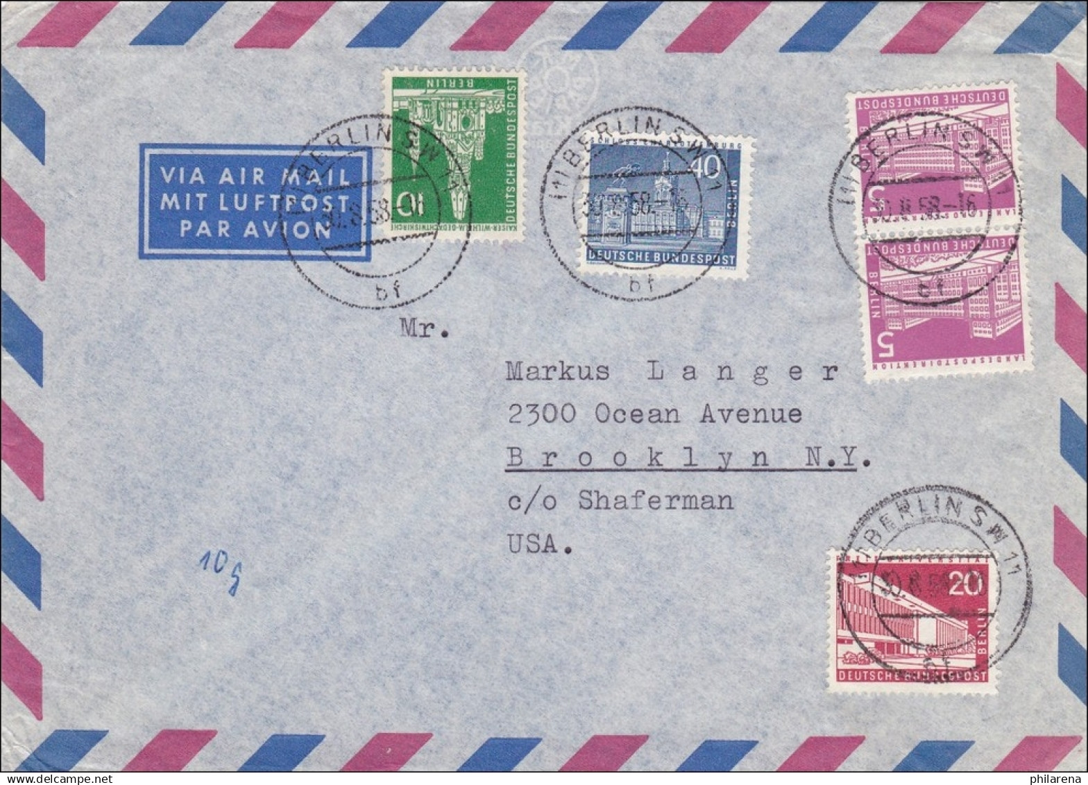 Luftpost Brief Nach USA 1958 - Brieven En Documenten