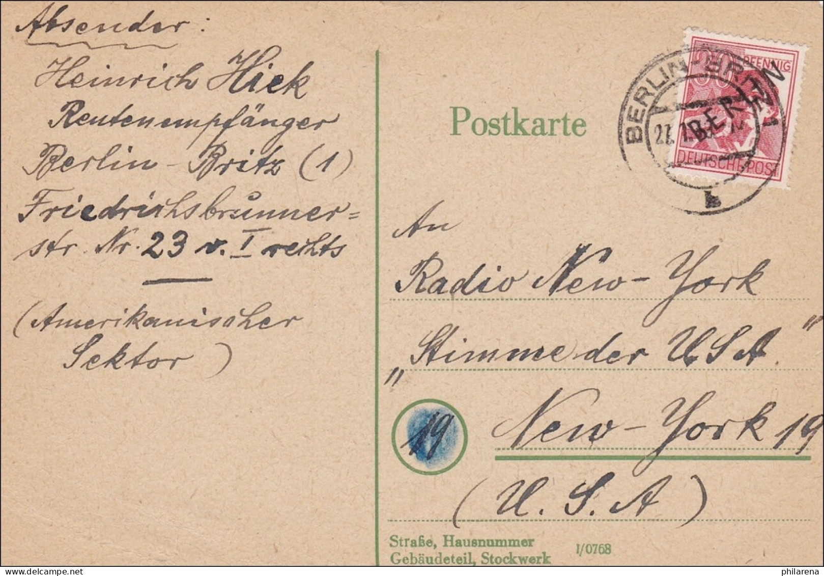 Postkarte 1949 Nach USA - Covers & Documents