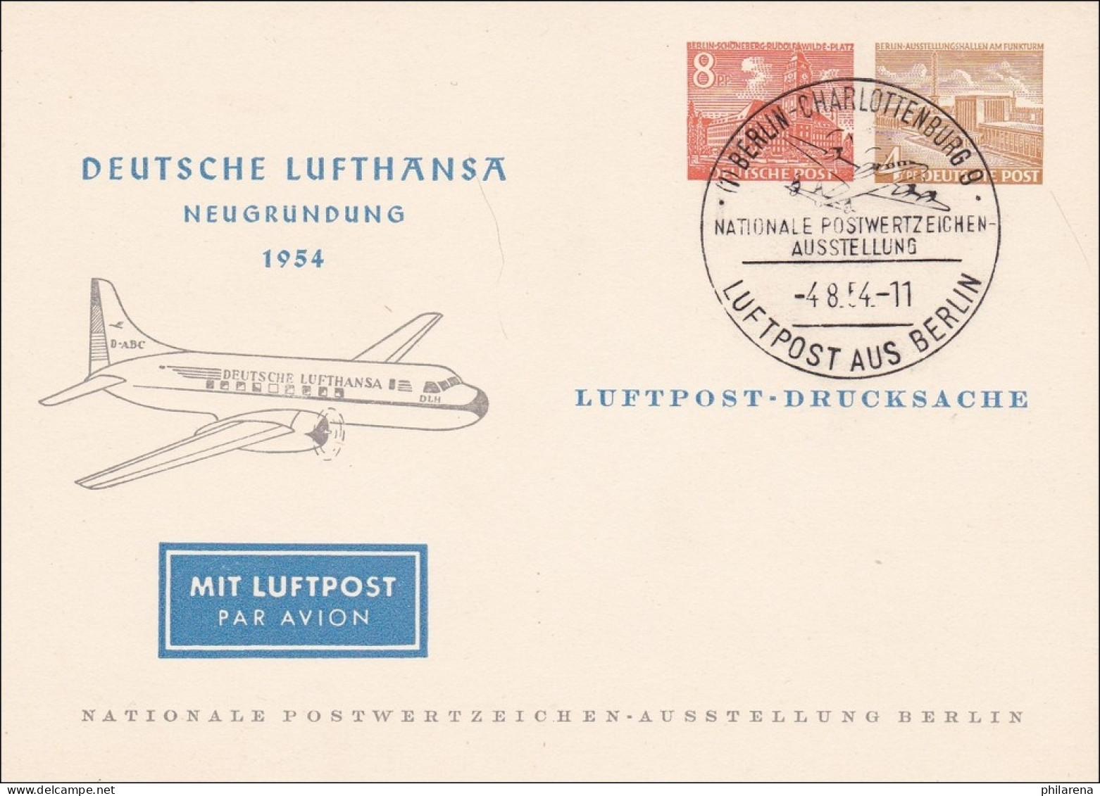Deutsche Lufthansa 1954 Luftpost Drucksache Briefmarken Ausstellung - Storia Postale