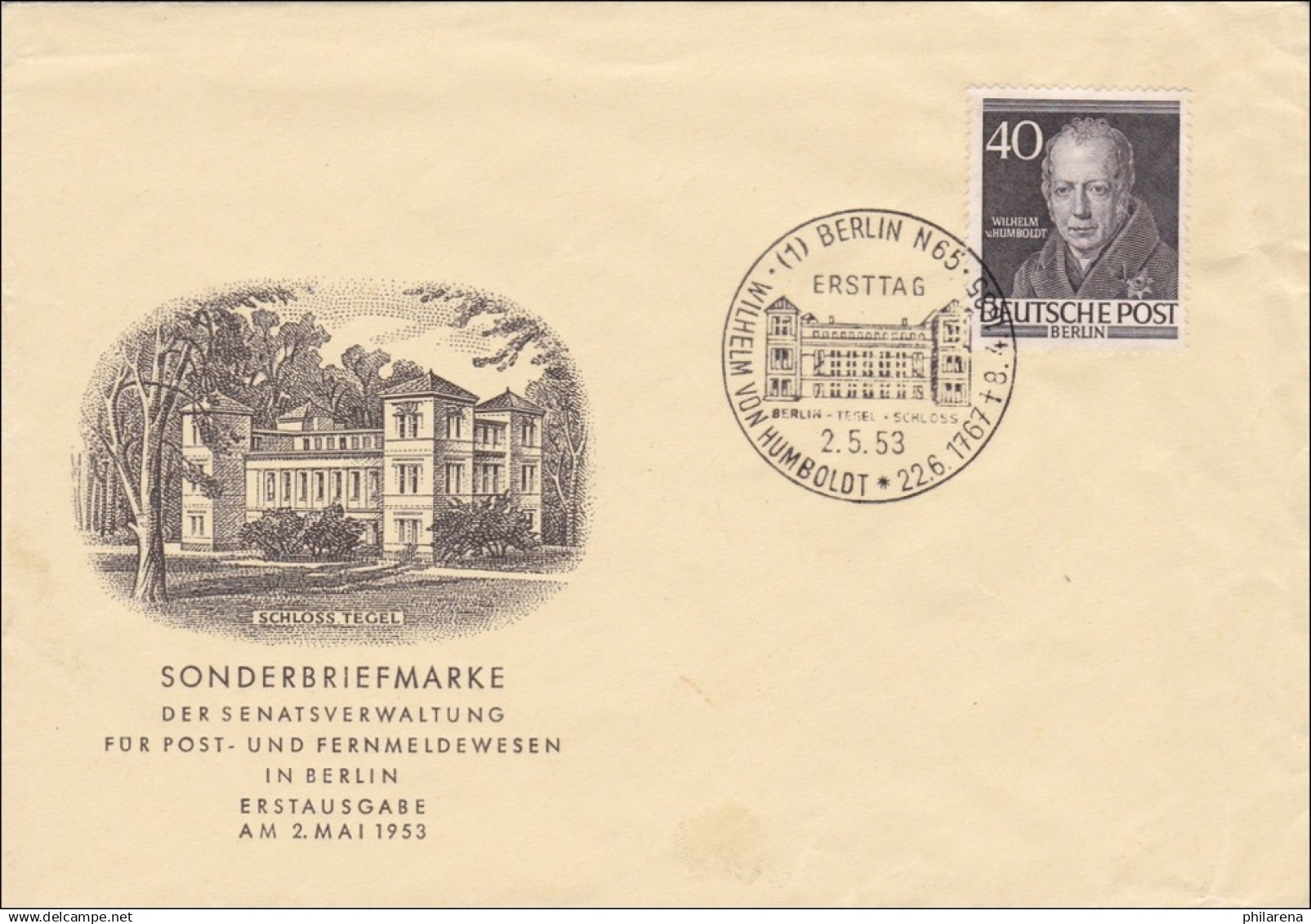 FDC Wilhelm Von Humbolt 1953 - Briefe U. Dokumente