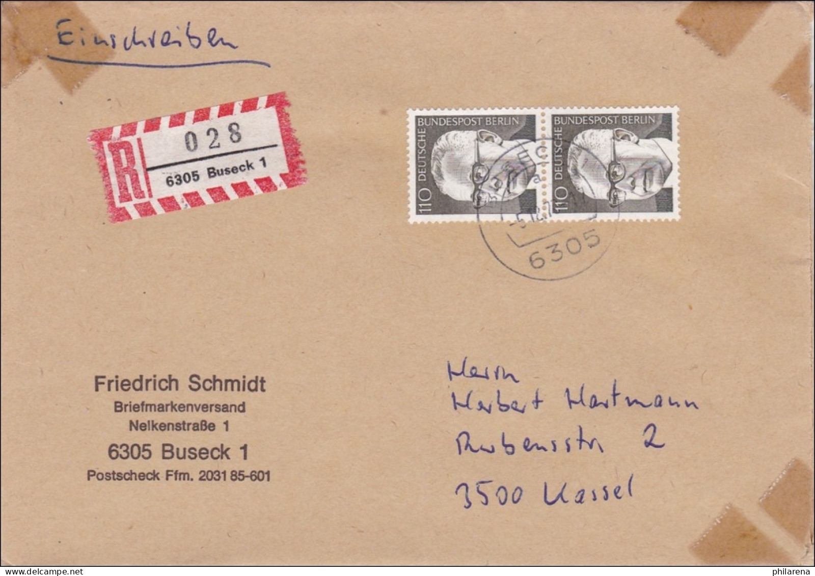 Einschreiben Buseck Nach Kassel - 1973 - 2x 110Pfg - Briefe U. Dokumente