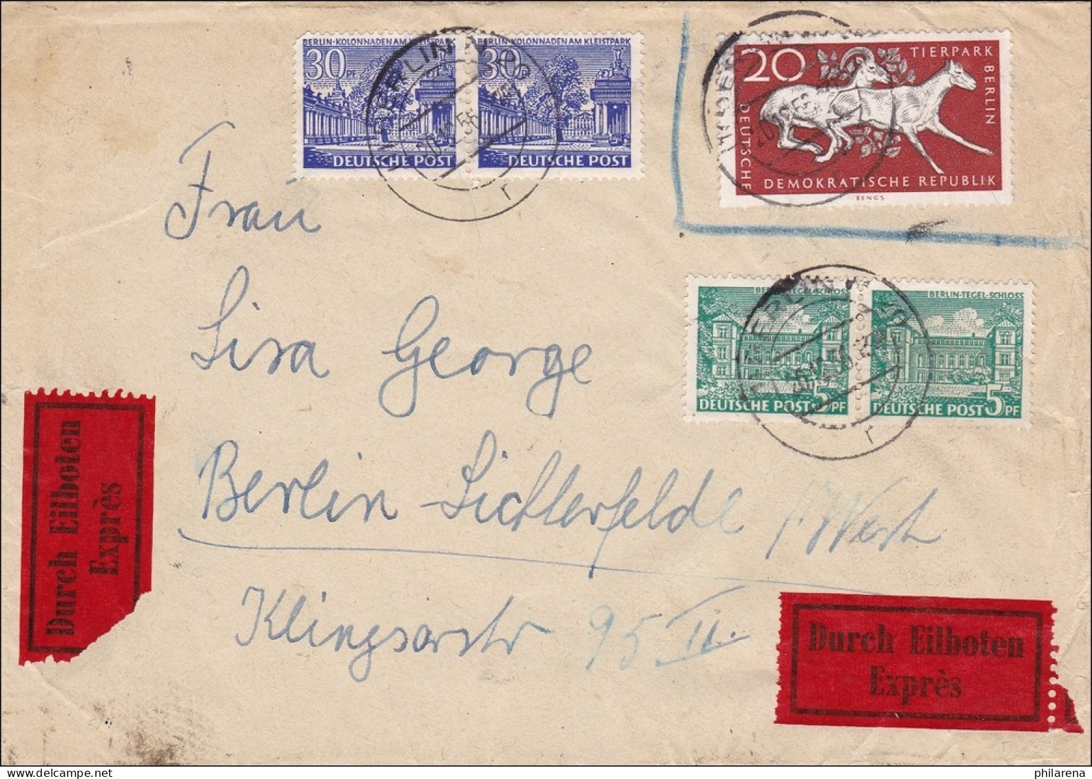 Eilboten Brief Nach Lichtenfelde 1956 - Cartas & Documentos