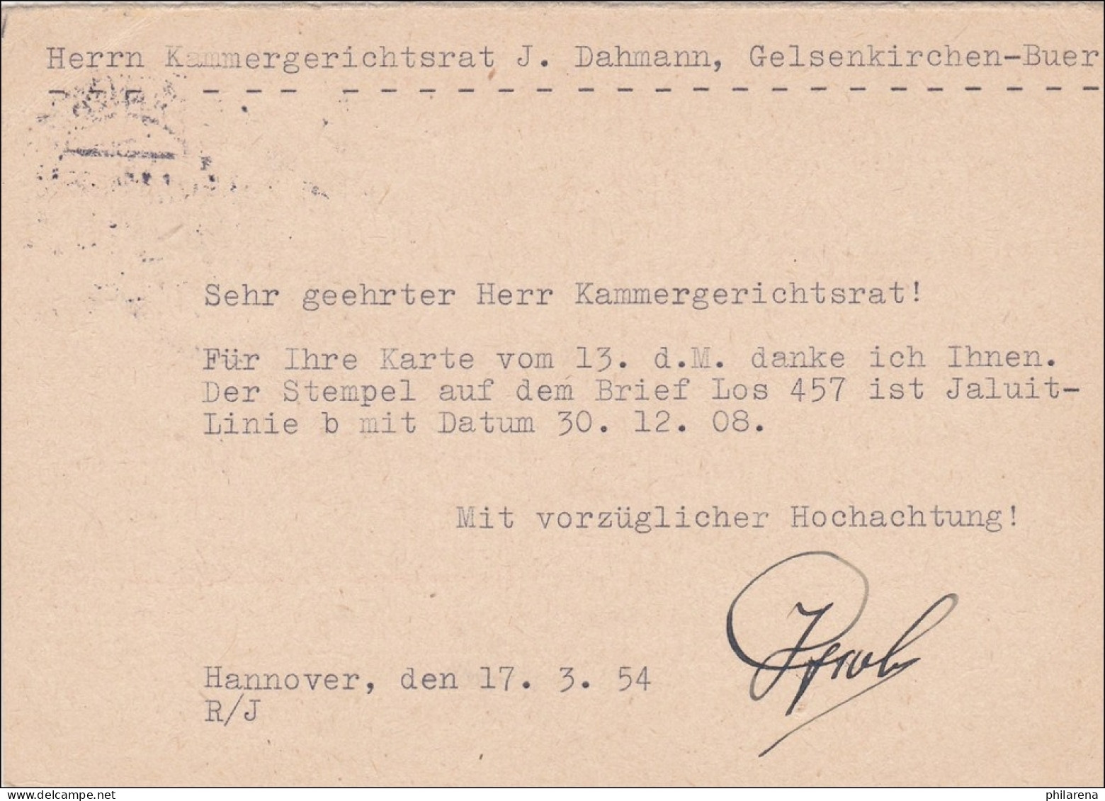 Ganzsache Von Hannover Nach Gelsenkirchen 1954 - Cartas & Documentos